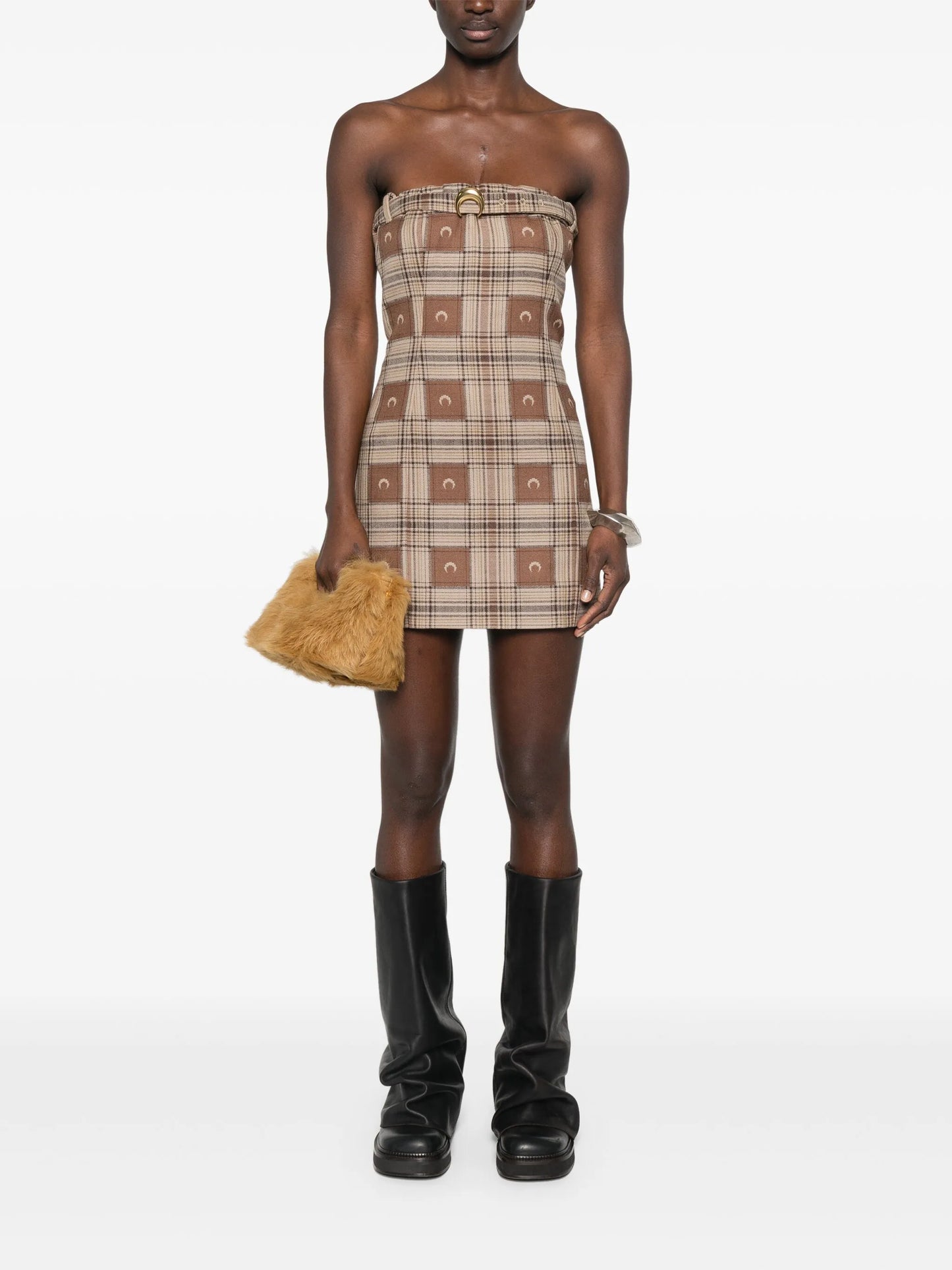 moon check-jacquard mini dress