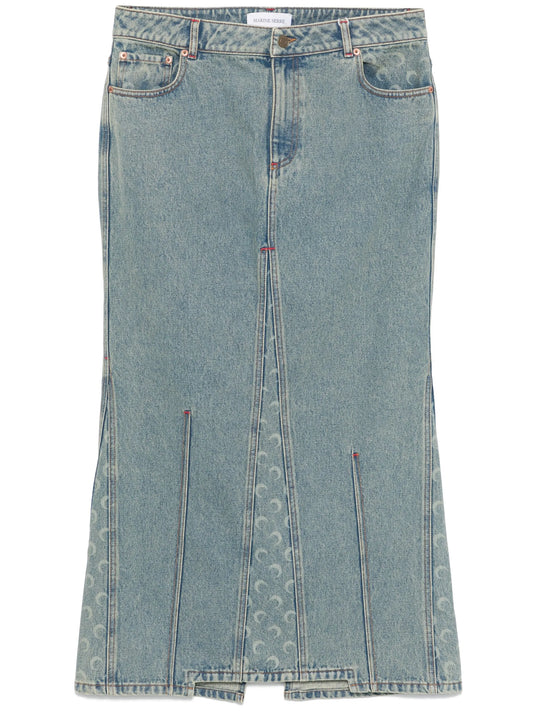 moon-laser denim maxi skirt