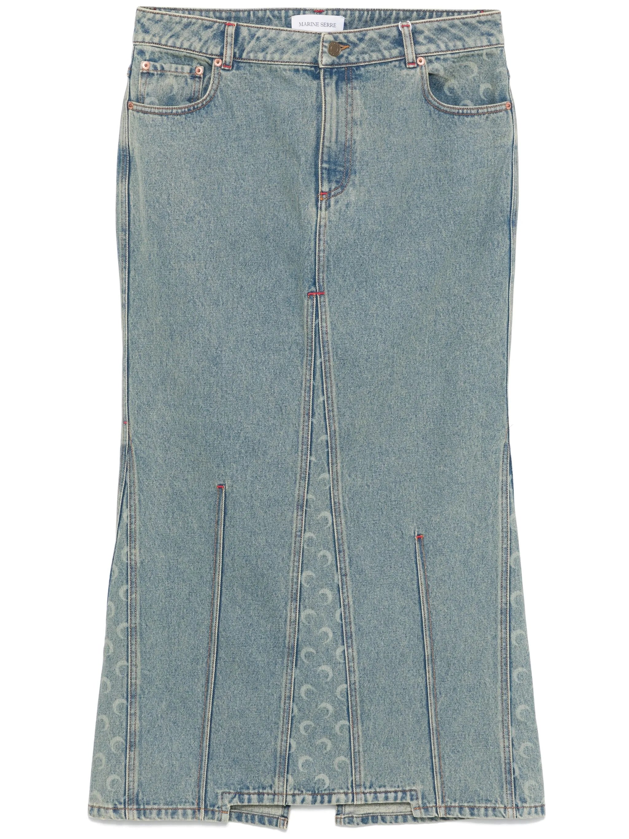 moon-laser denim maxi skirt