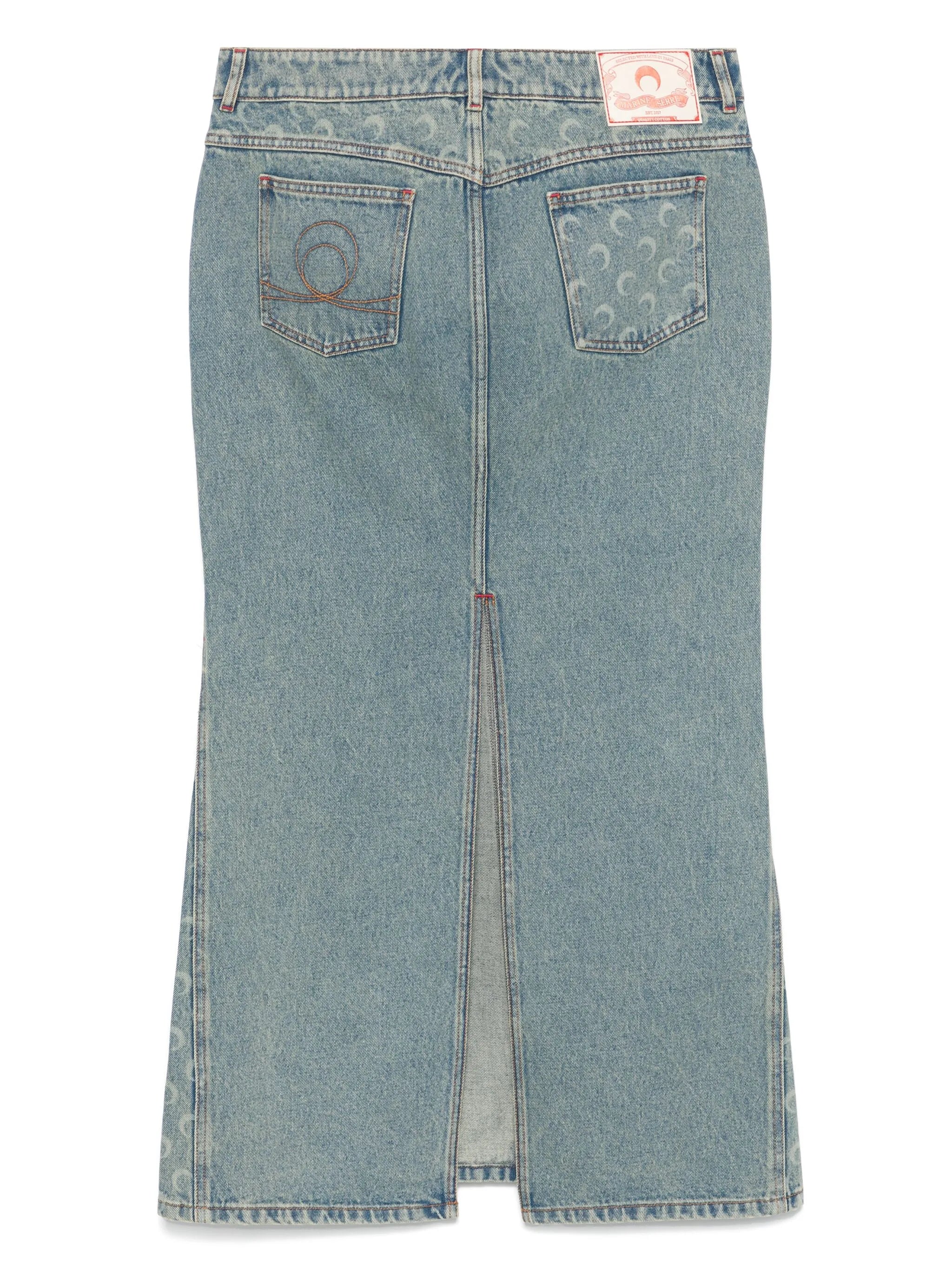 moon-laser denim maxi skirt