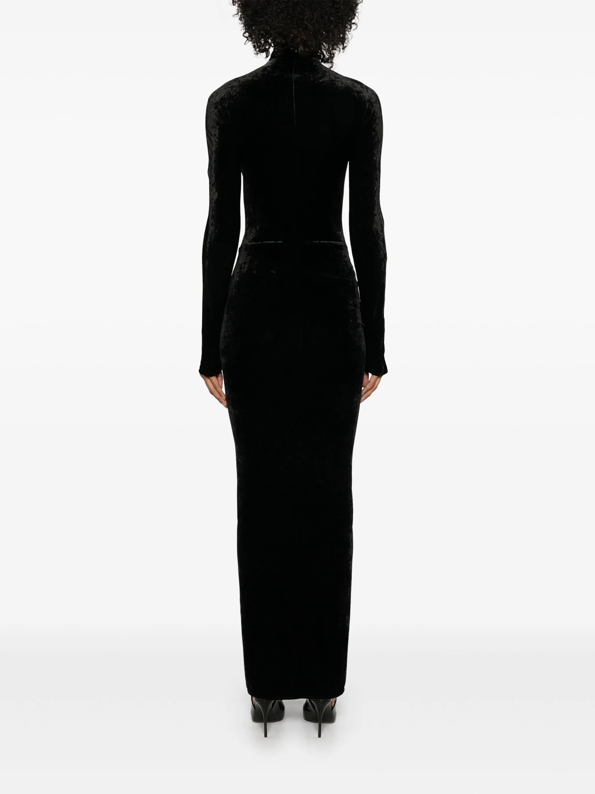 velvet draped maxi dress