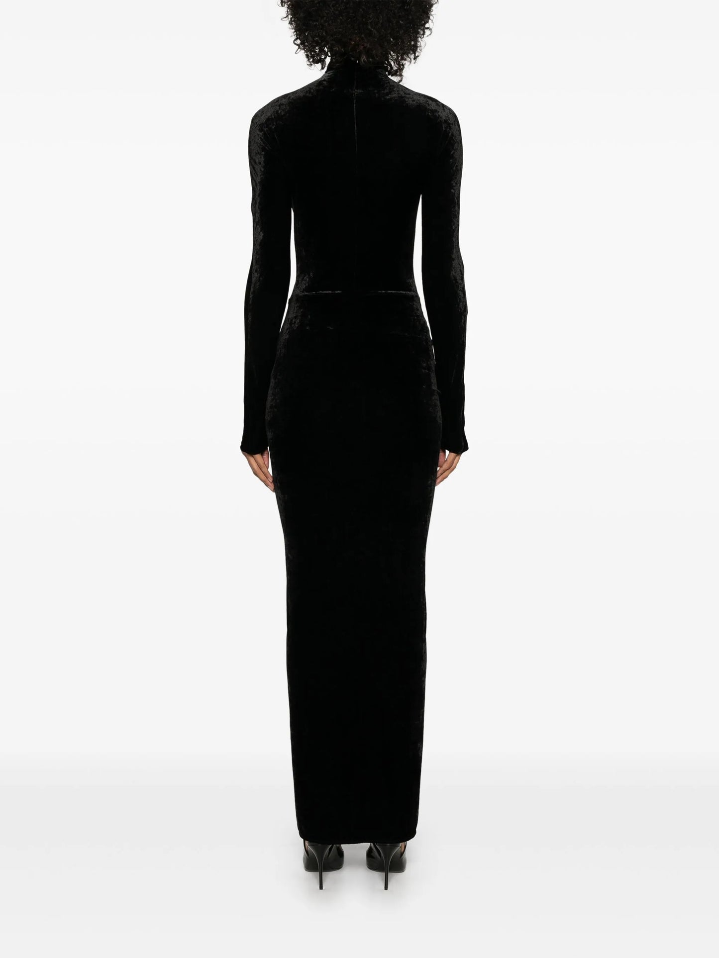 velvet draped maxi dress