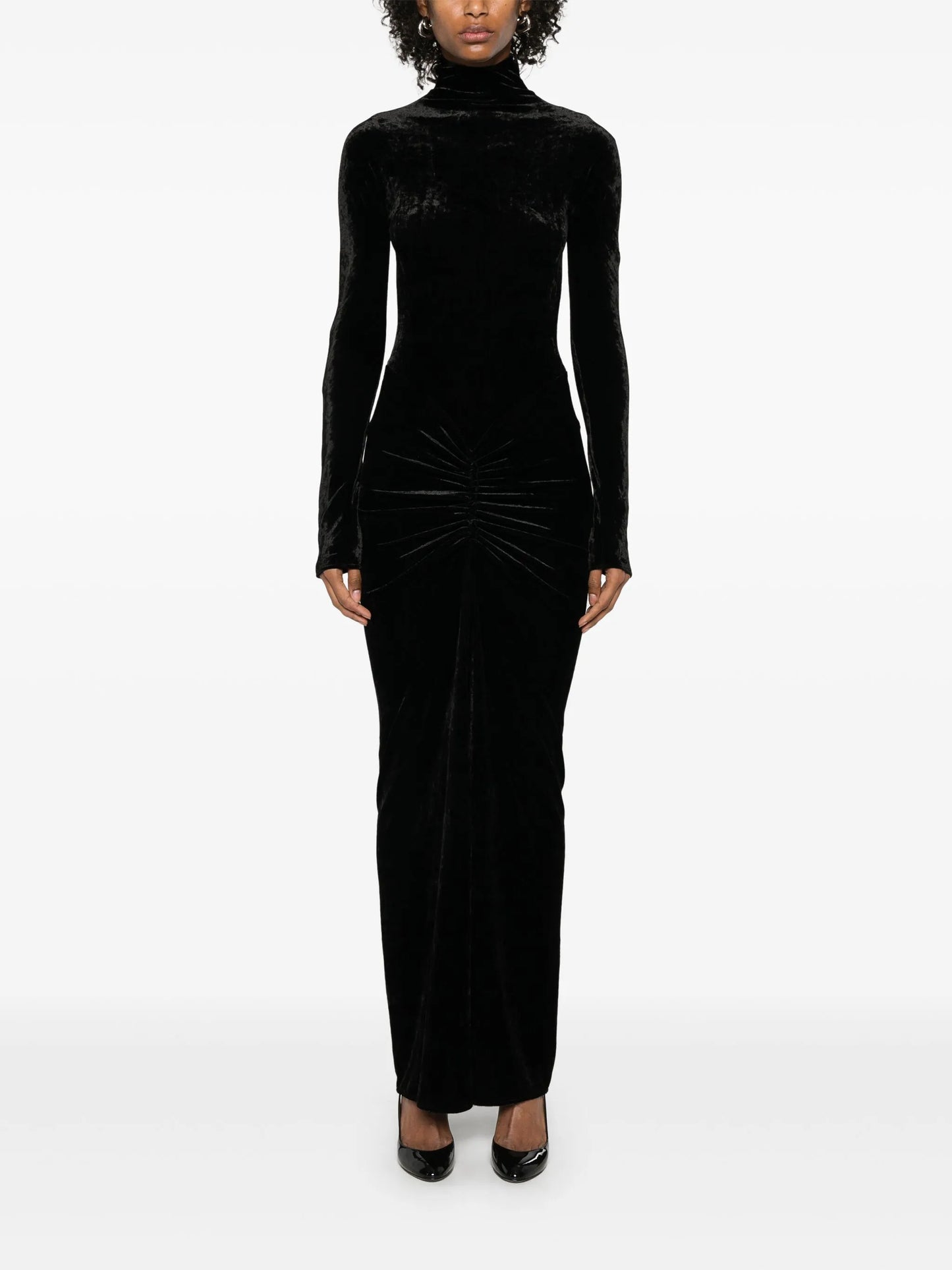 velvet draped maxi dress