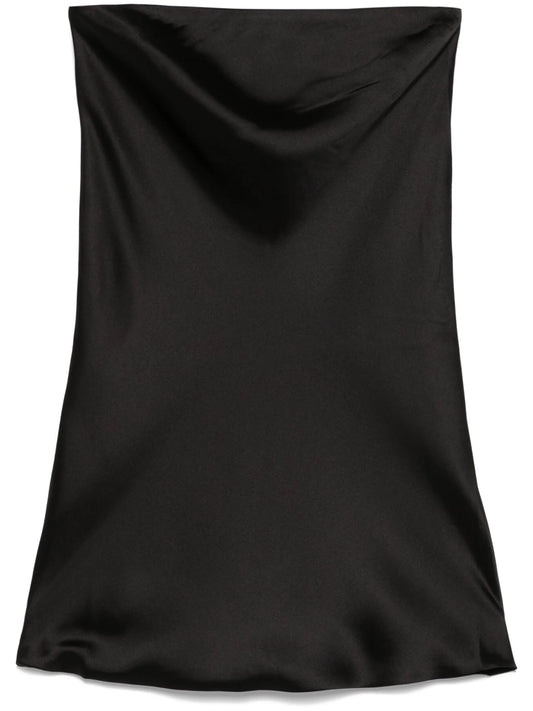 bias-cut strapless mini dress