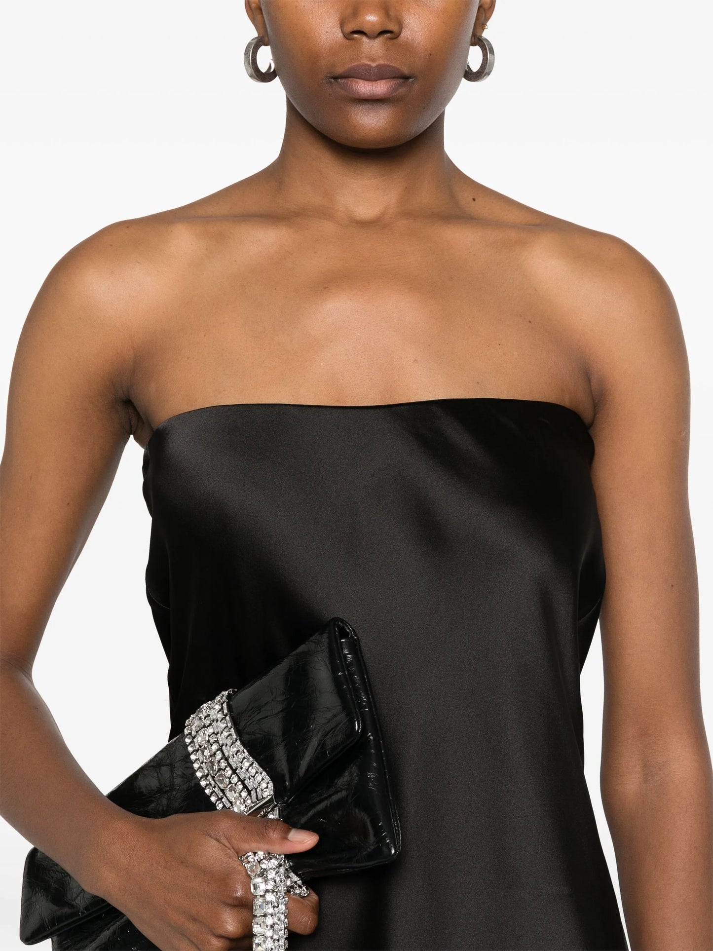 bias-cut strapless mini dress