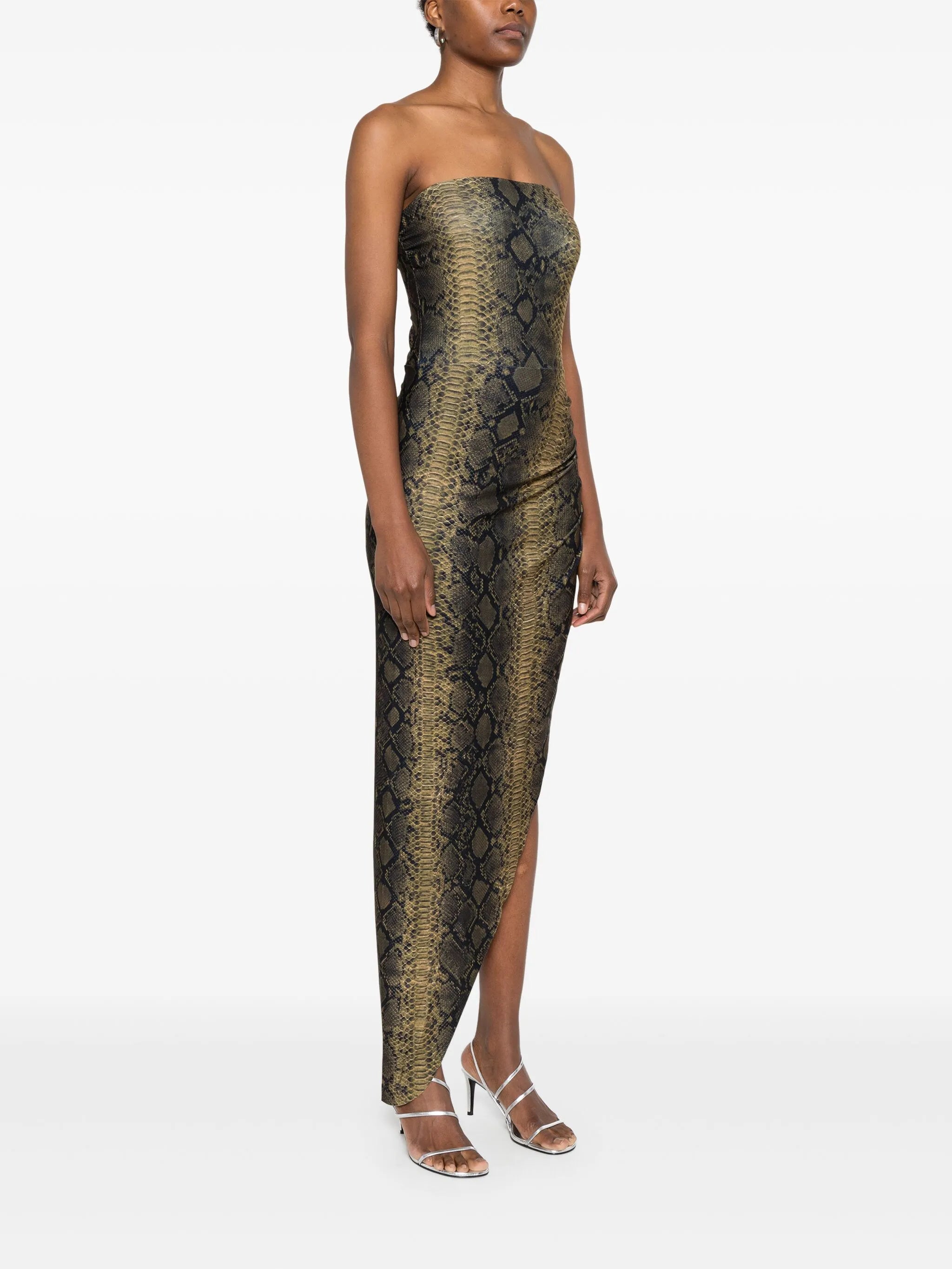 strapless side-drape gown