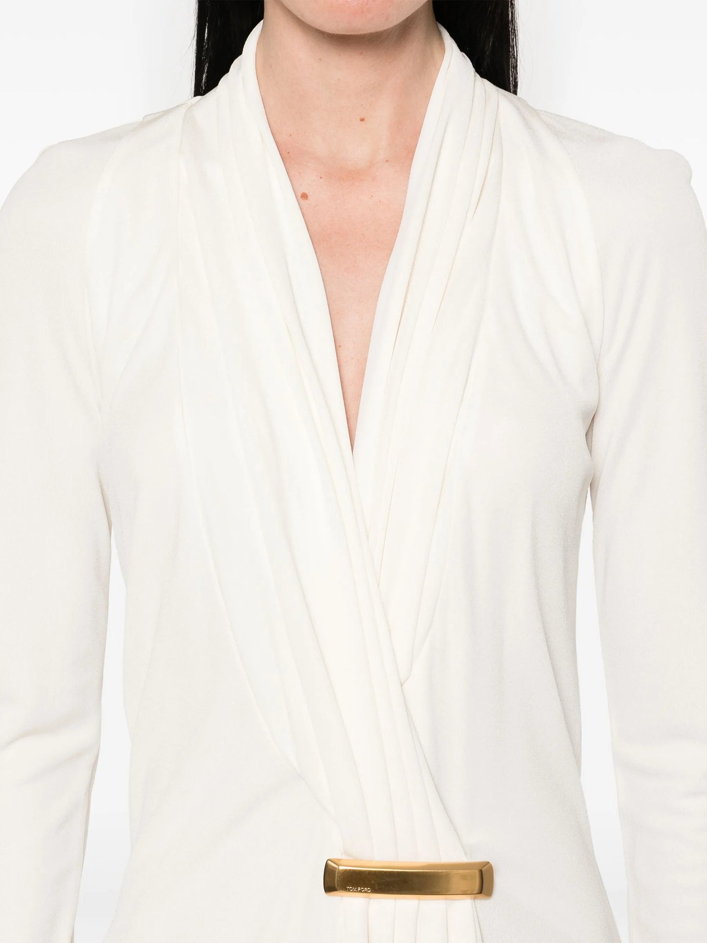 bar-detail V-neck mini dress