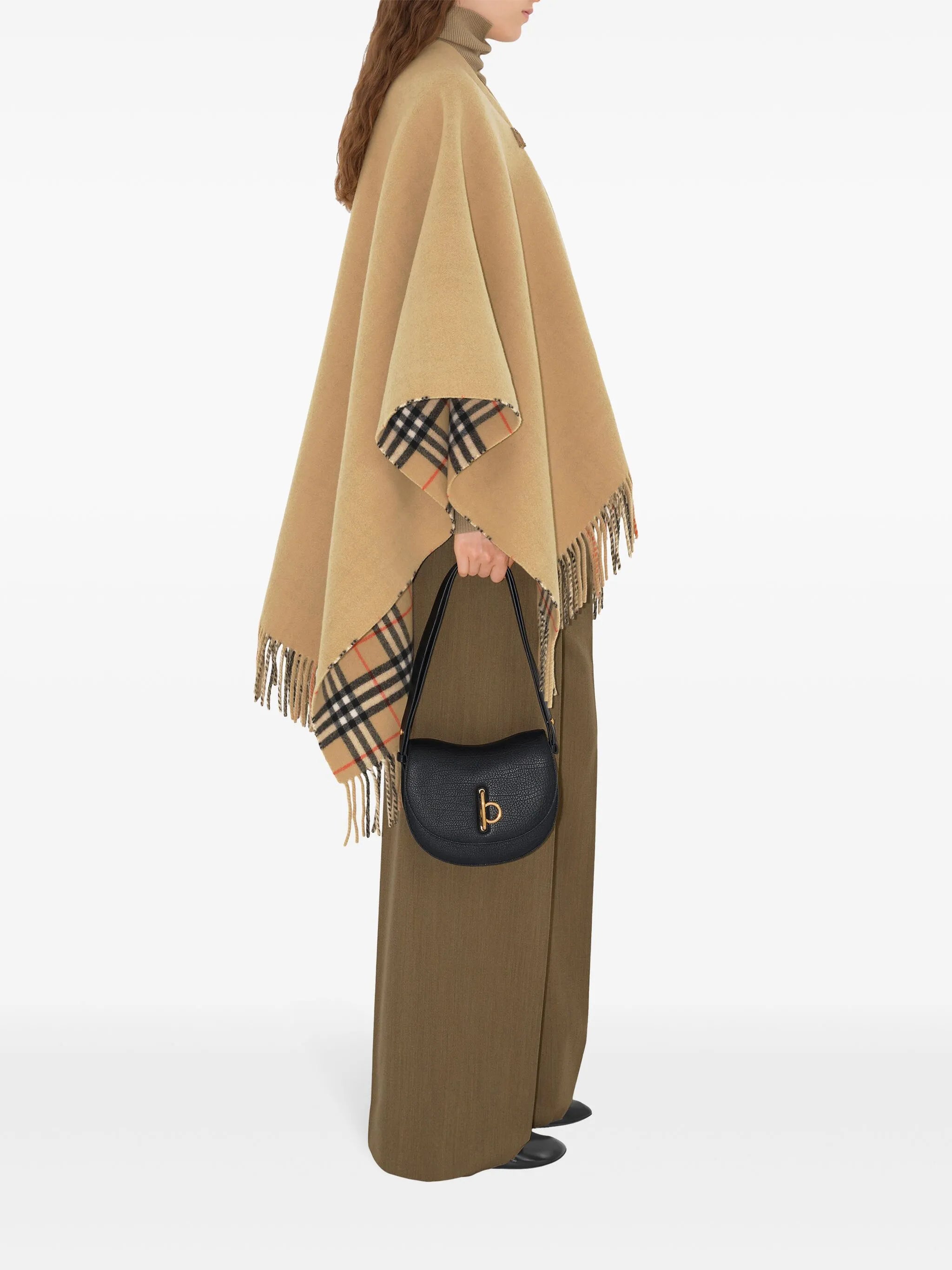 check-pattern wool cape