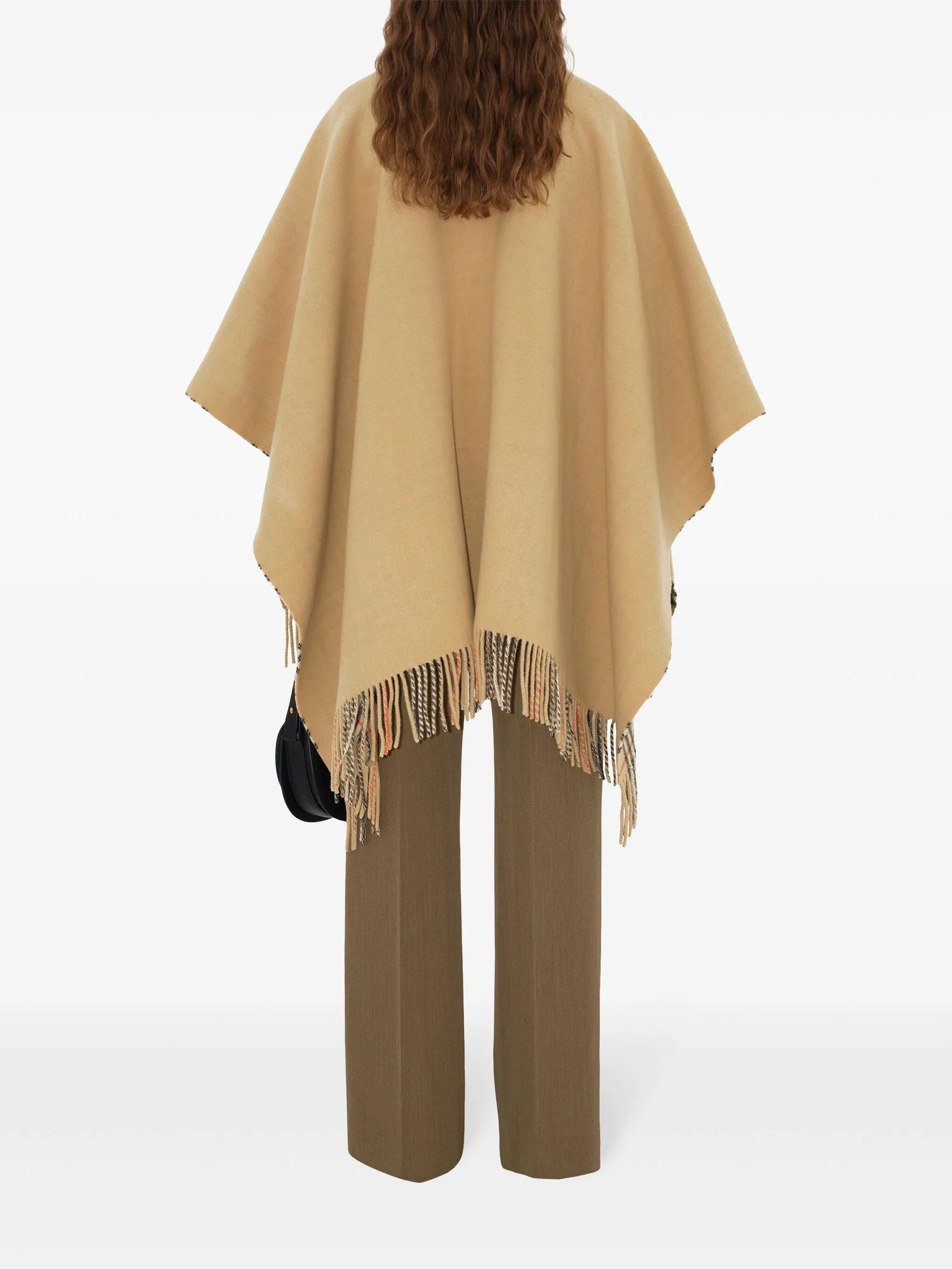 check-pattern wool cape