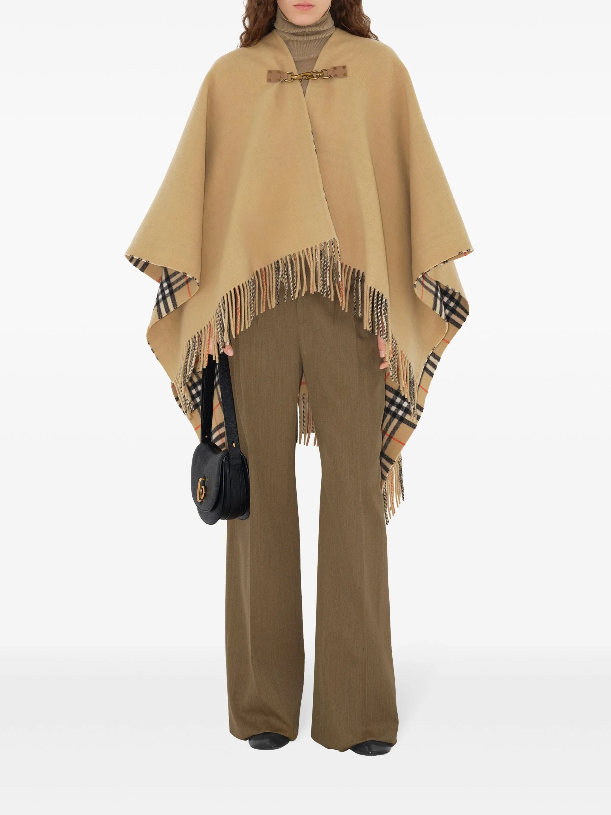 check-pattern wool cape