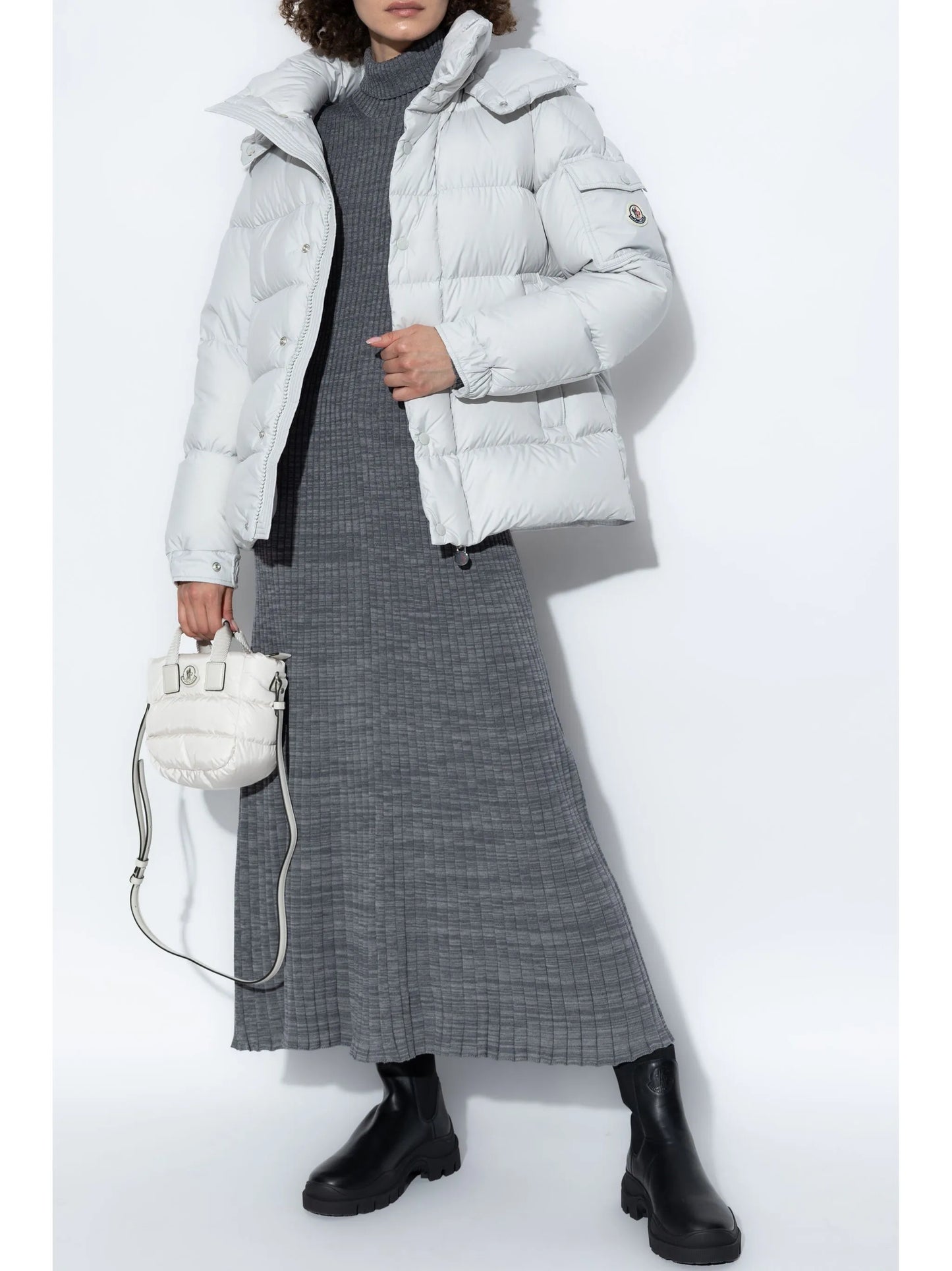 logo-patch wool maxi dress