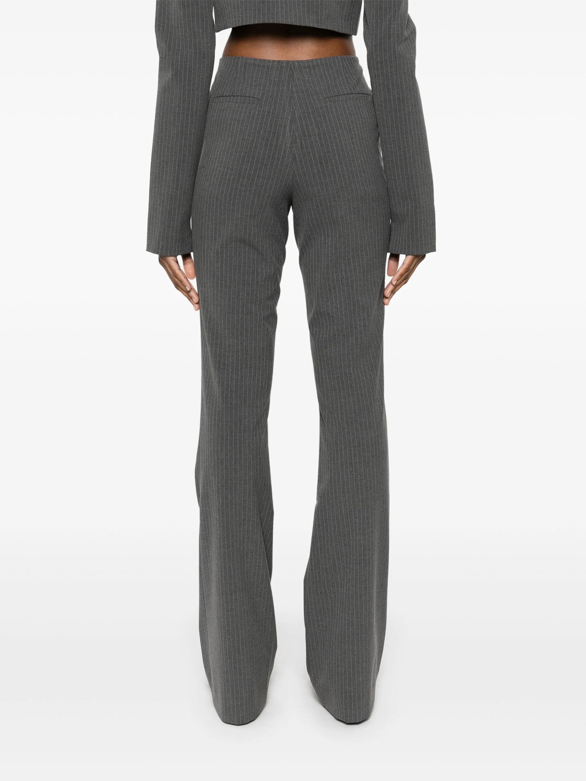 pinstriped flared trousers