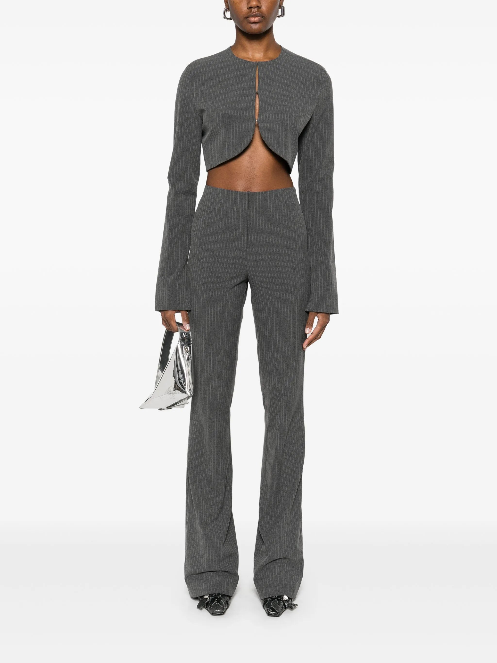 pinstriped flared trousers