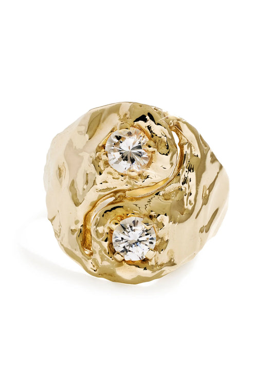 14K yellow gold Yin Yang diamond signet ring