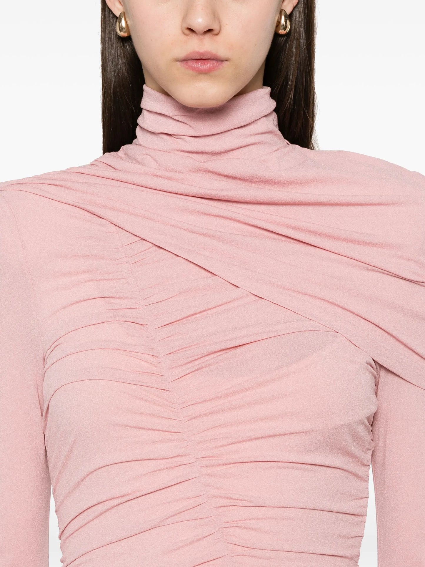 draped high-neck midi dress