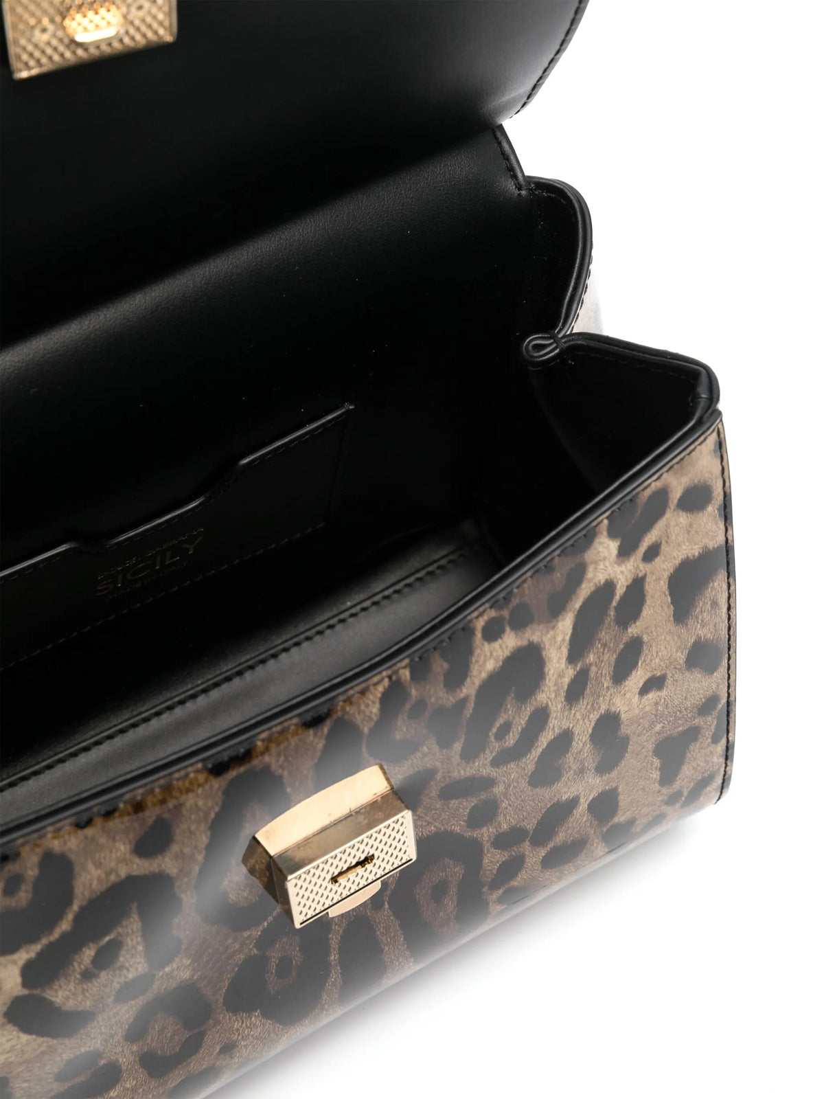 small Sicily handbag in leo-print polished calfskin