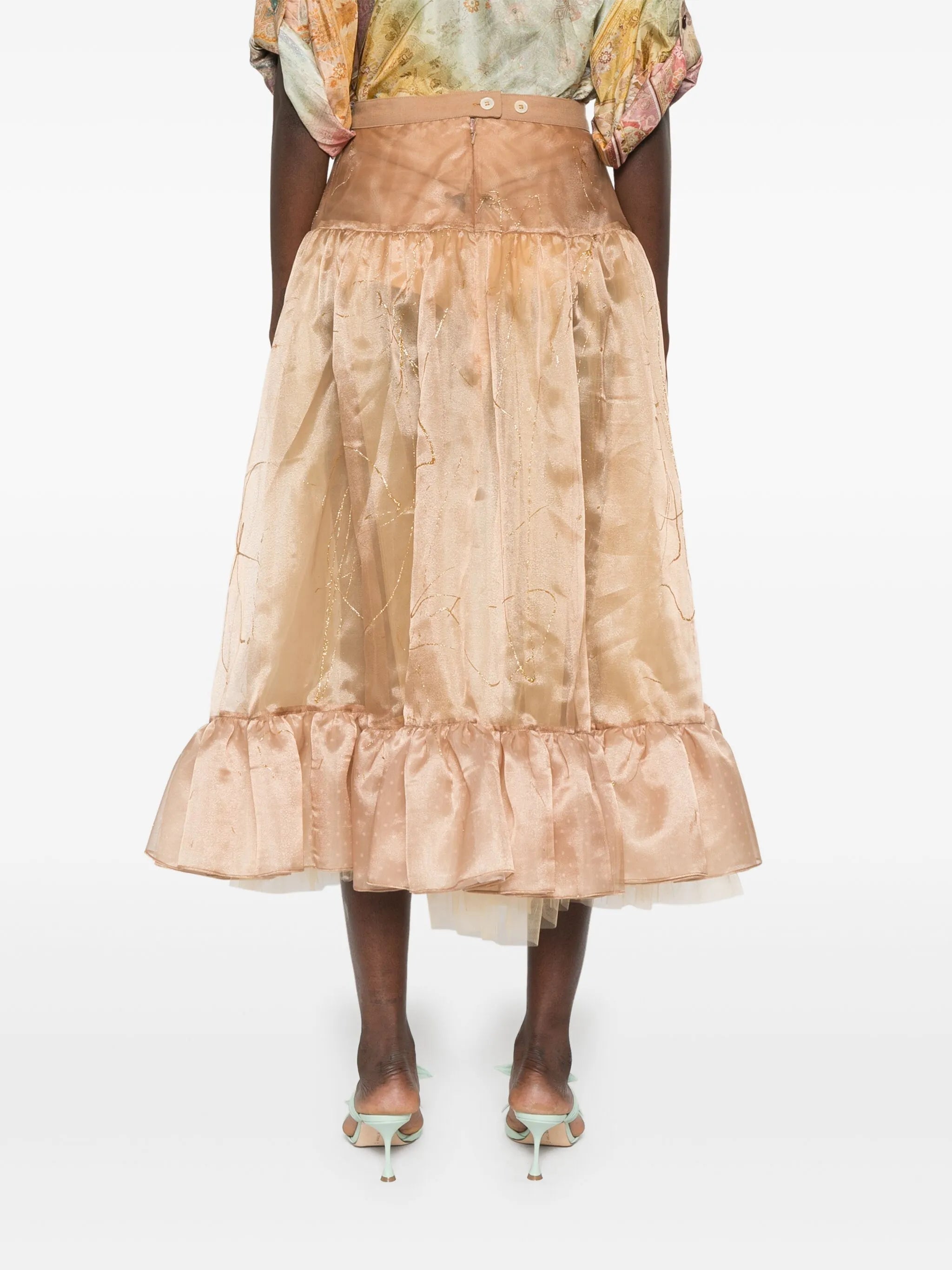 metallic-threading midi skirt