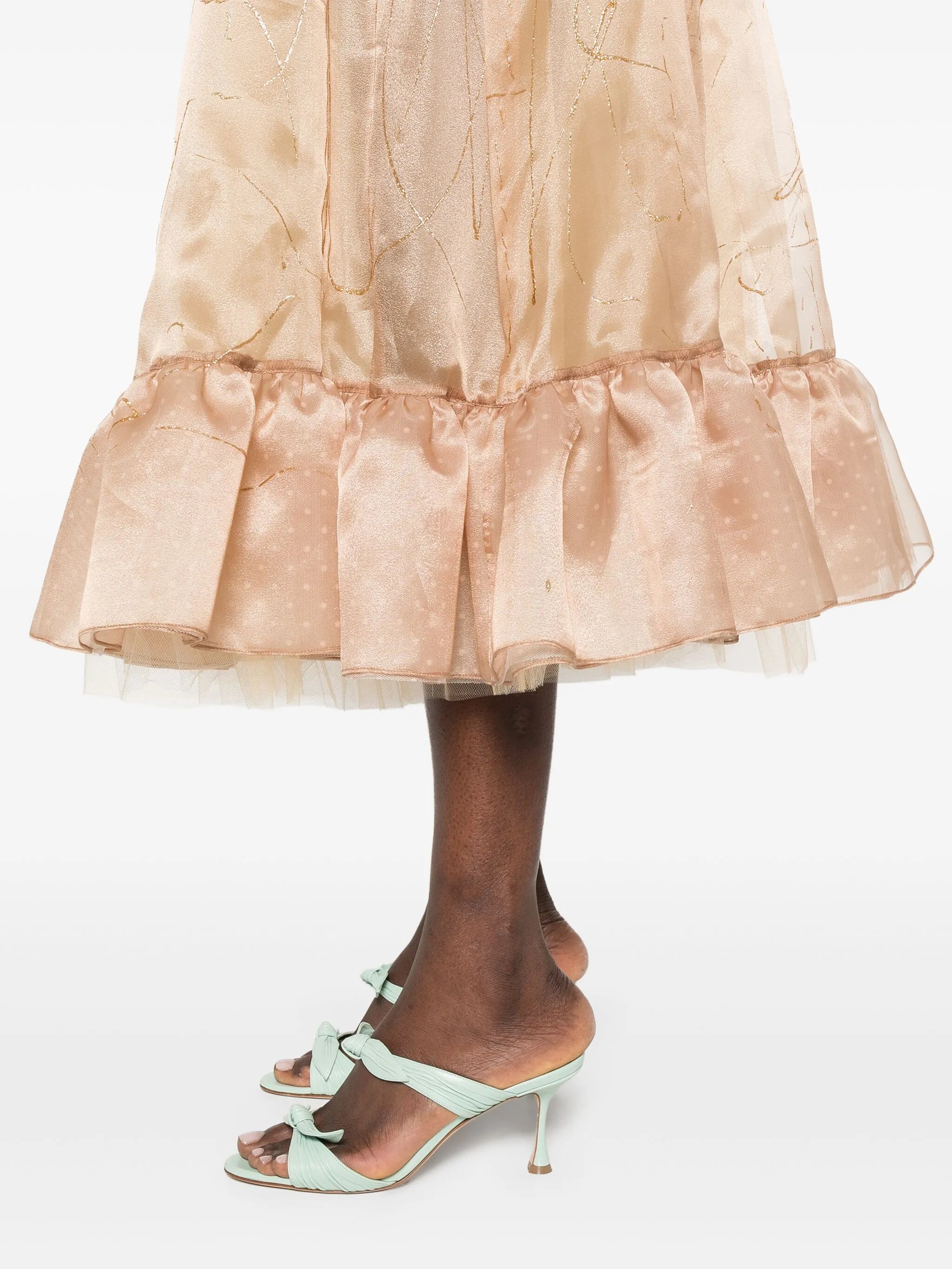 metallic-threading midi skirt