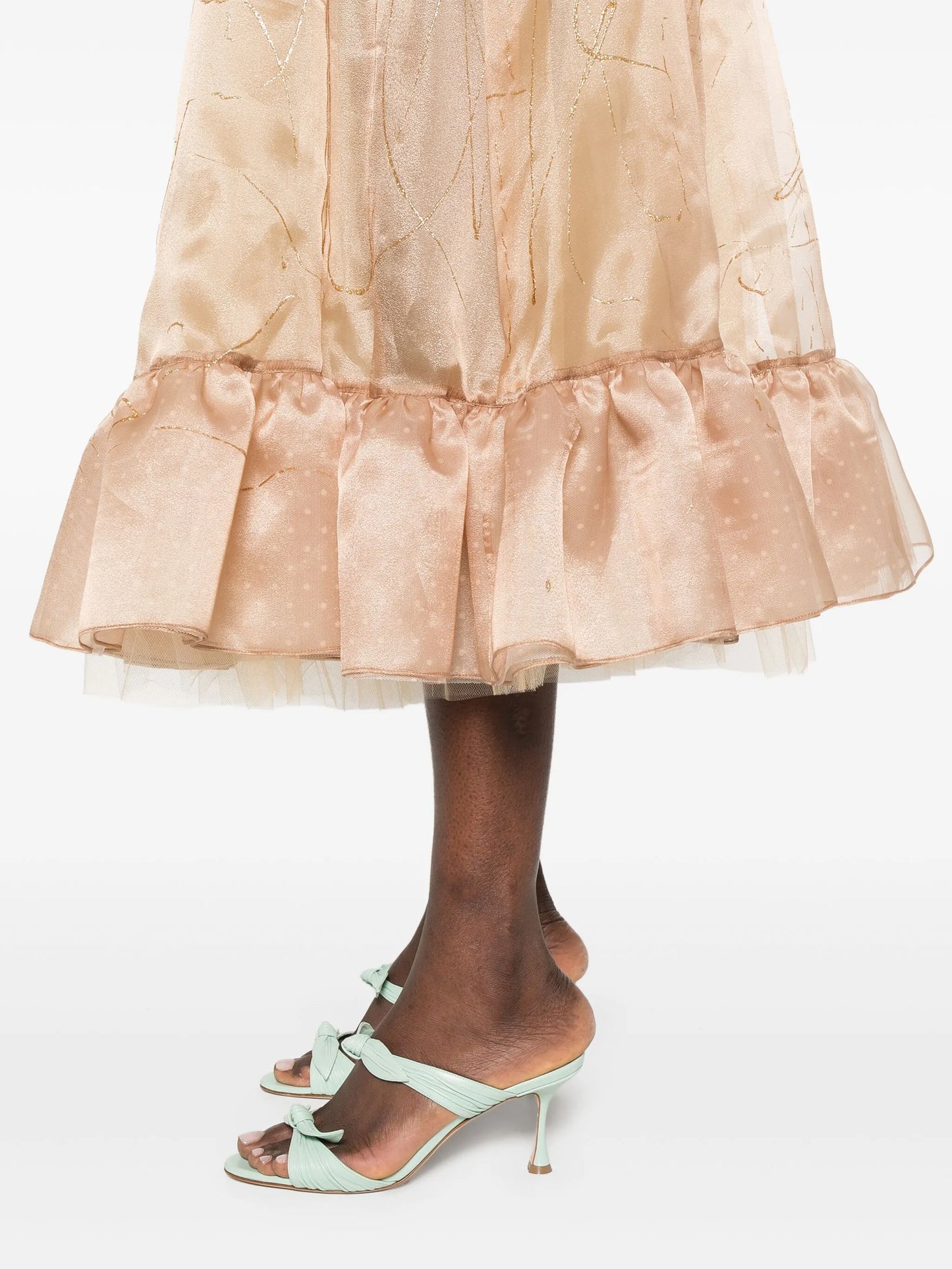 metallic-threading midi skirt
