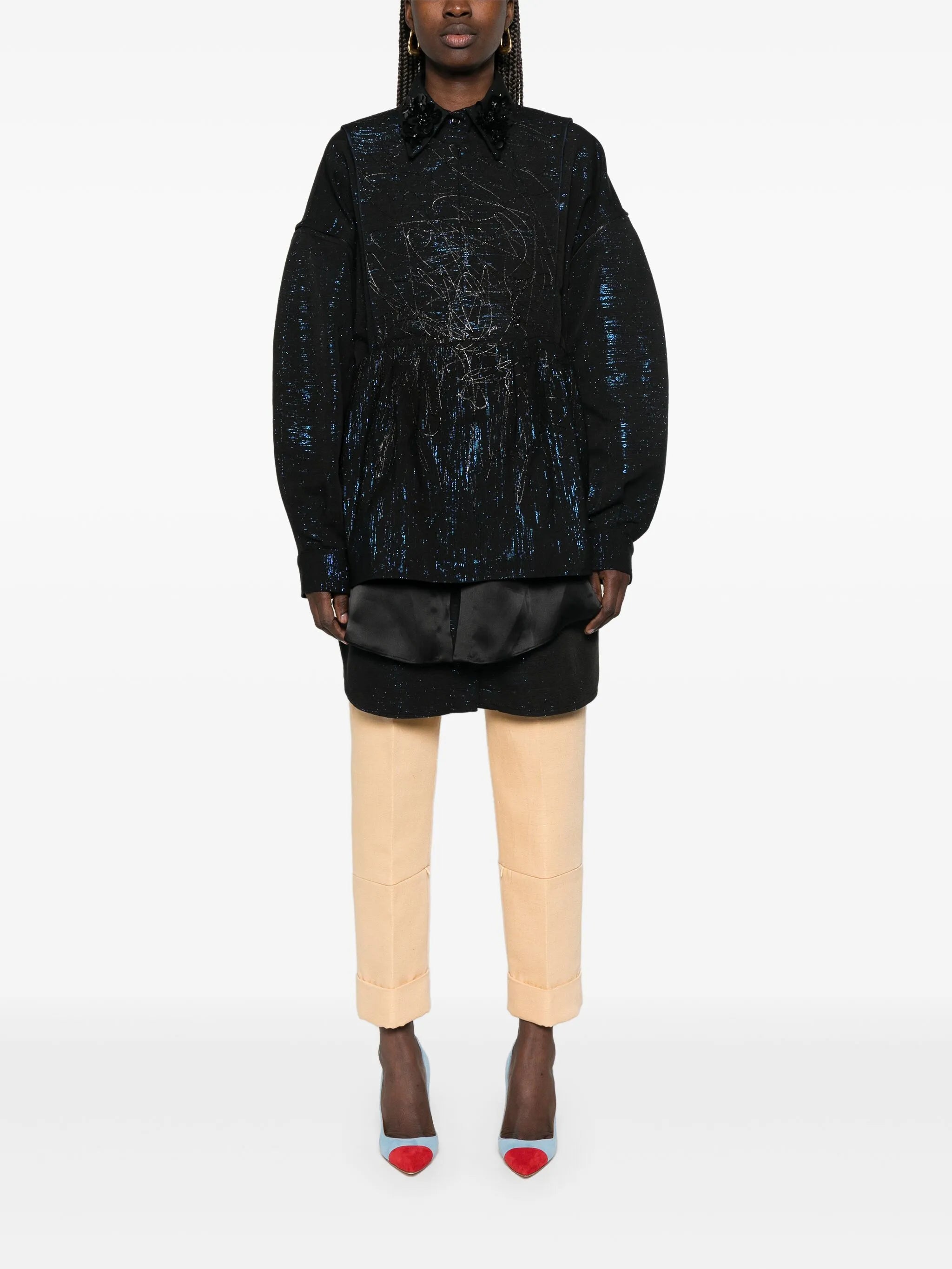 metallic-threading trousers