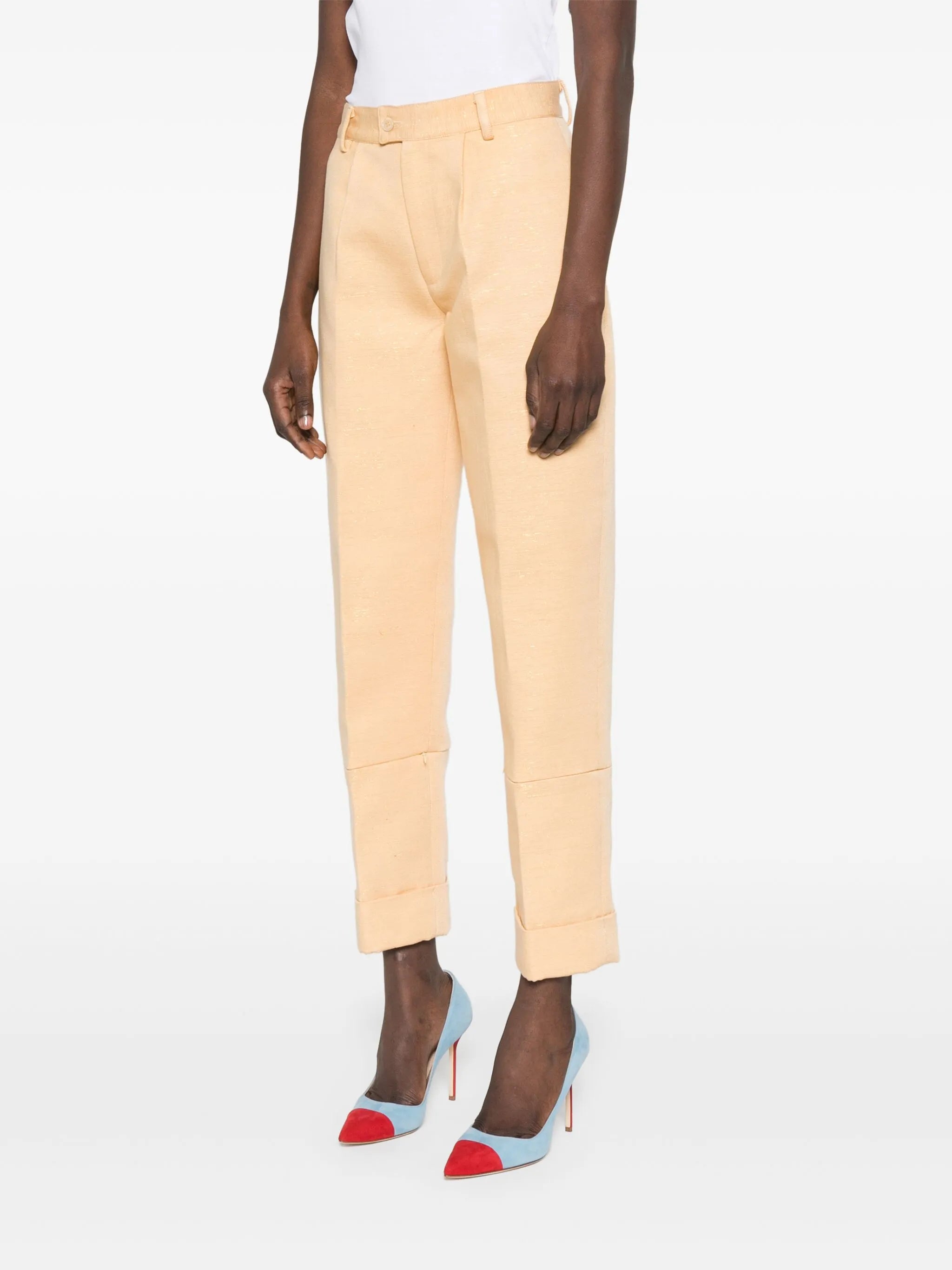 metallic-threading trousers