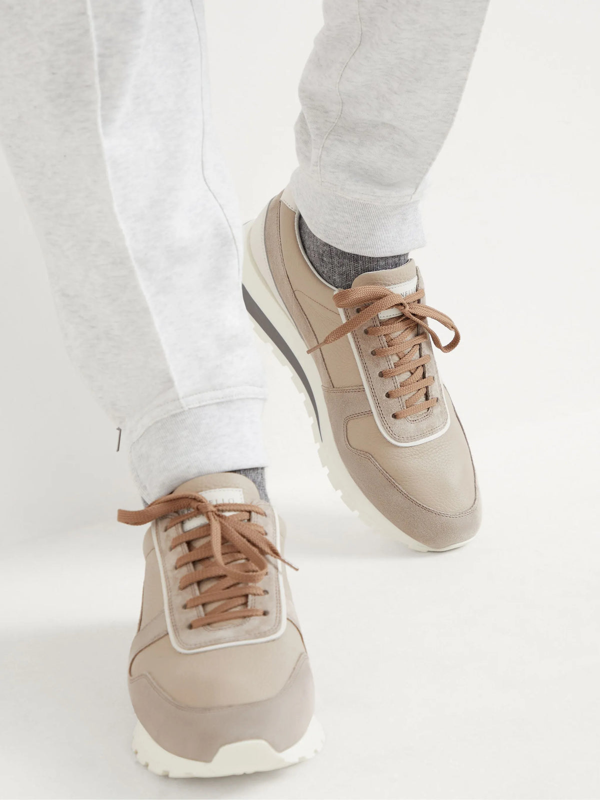 leather panelled sneakers