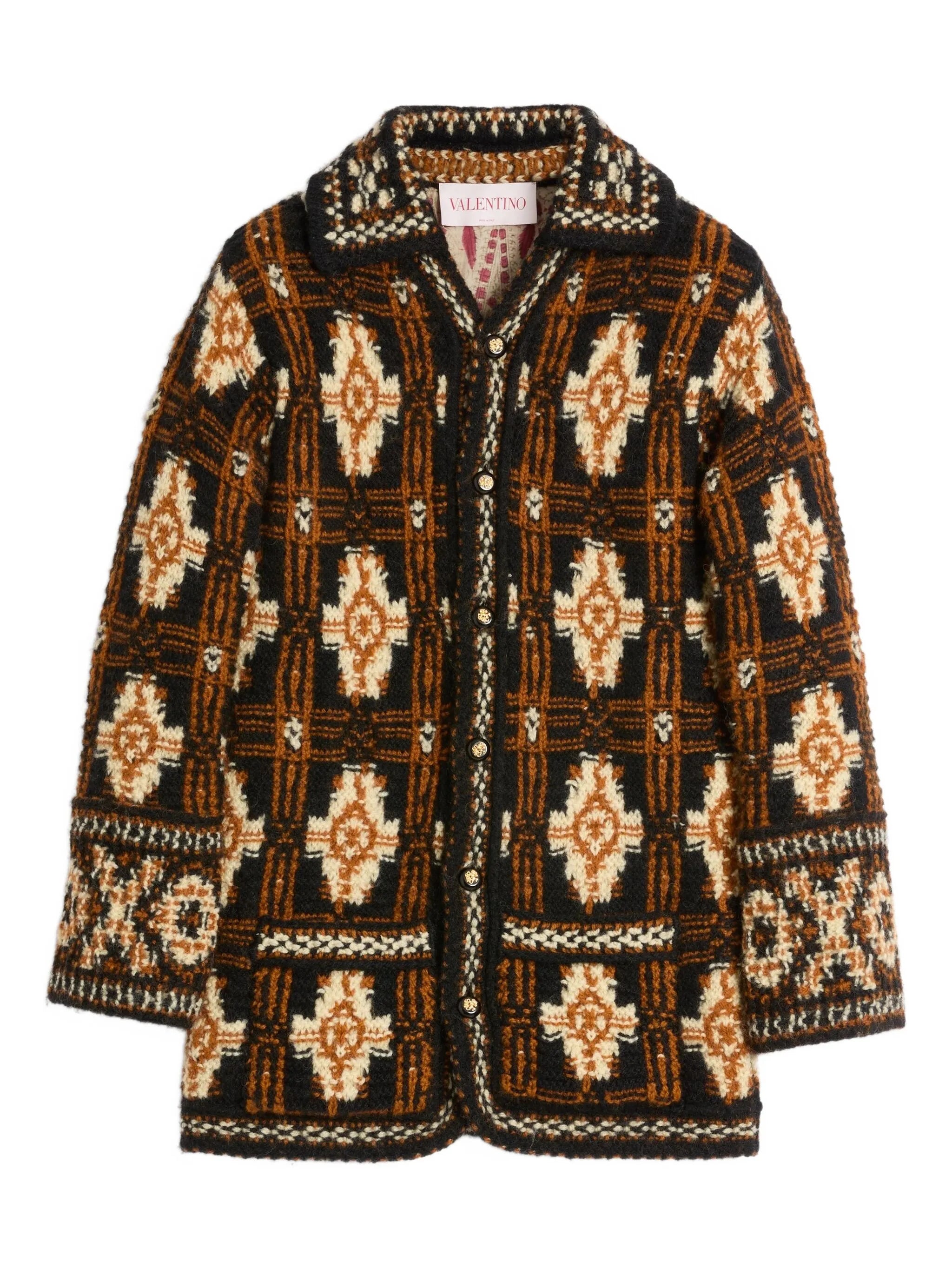 geometric-pattern wool cardigan
