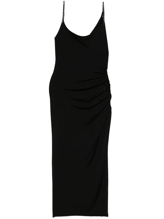 asymetrical buckled maxi dress