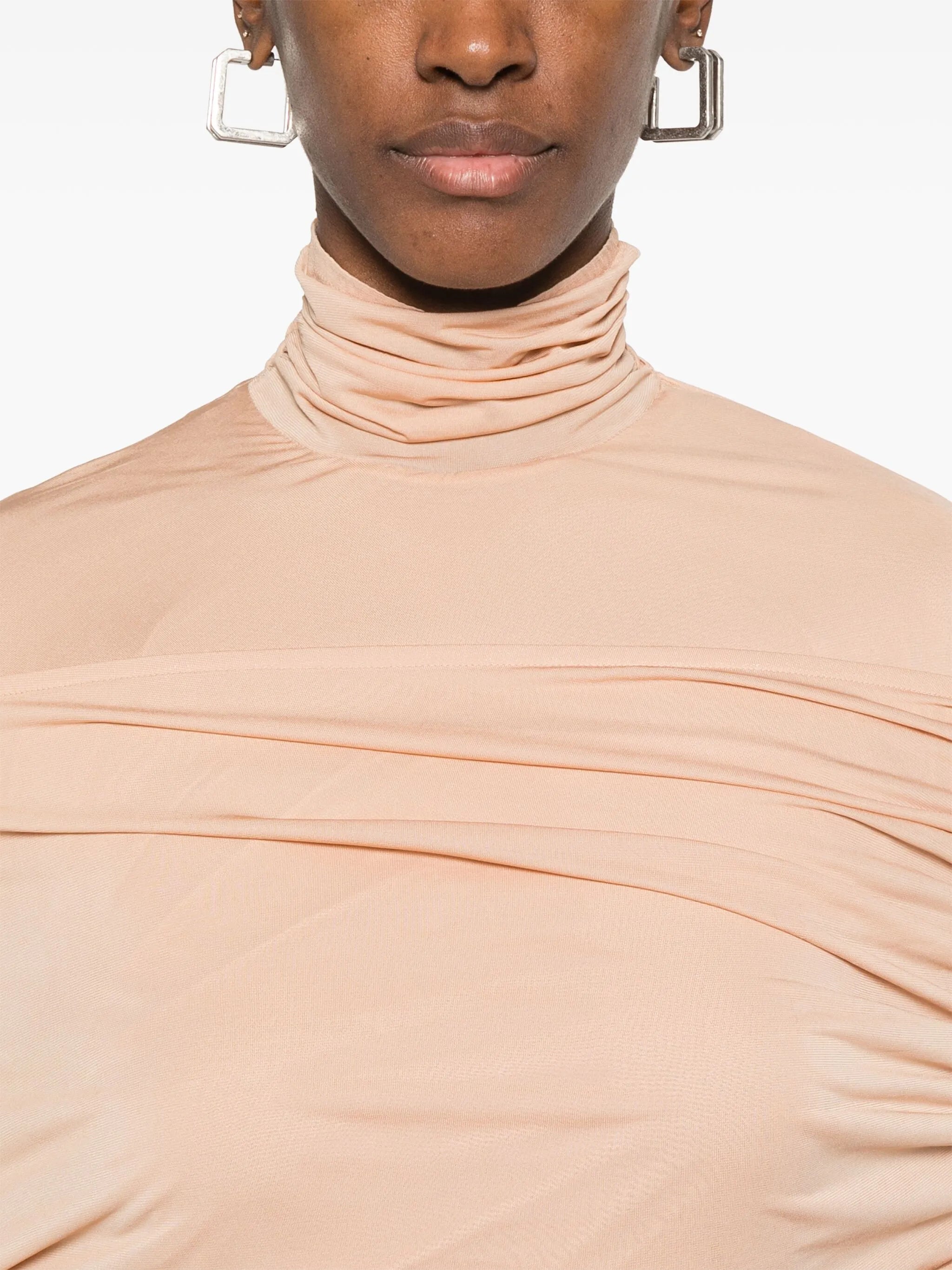 ruched sheer midi dress