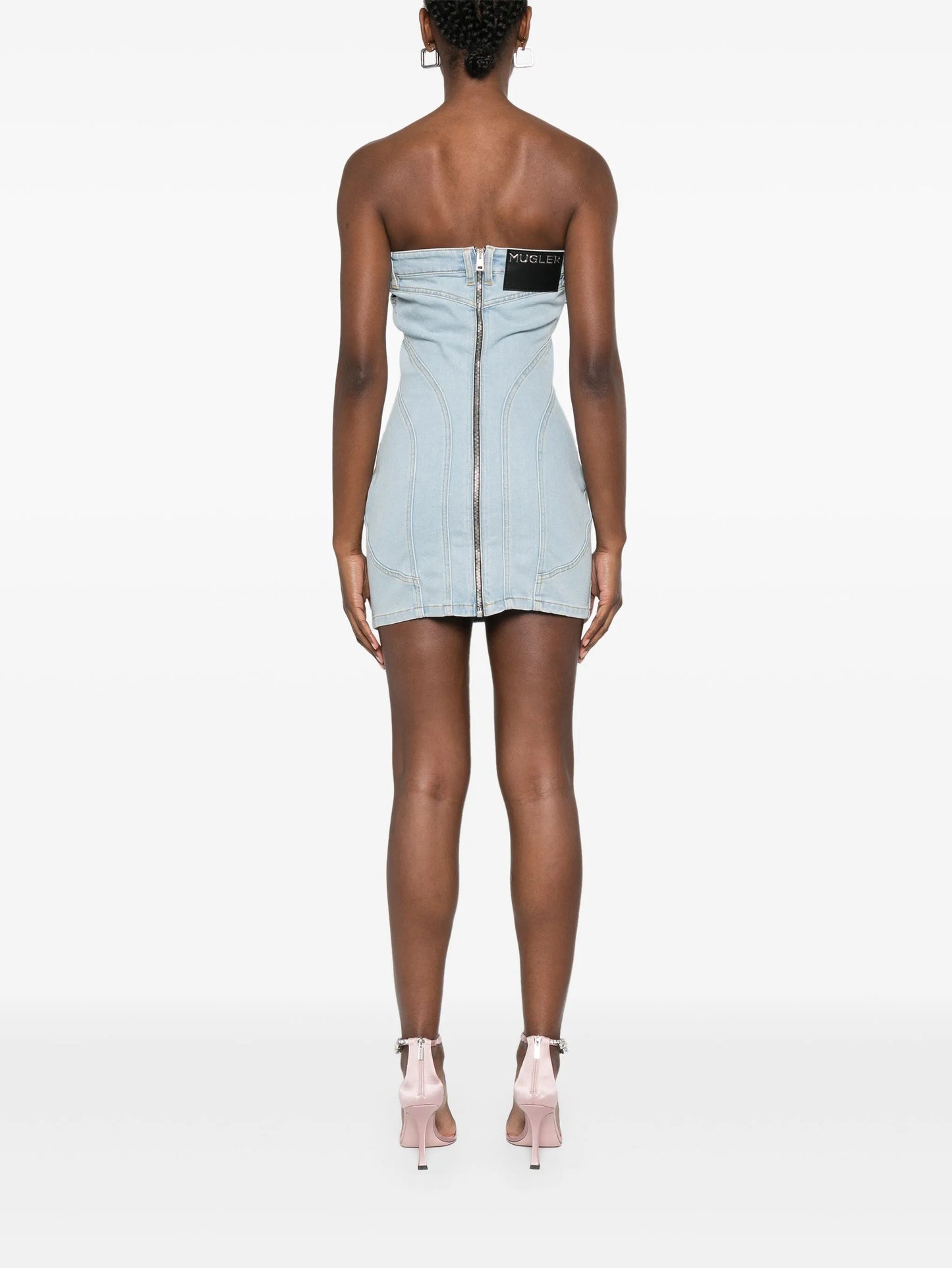 strapless denim mini dress