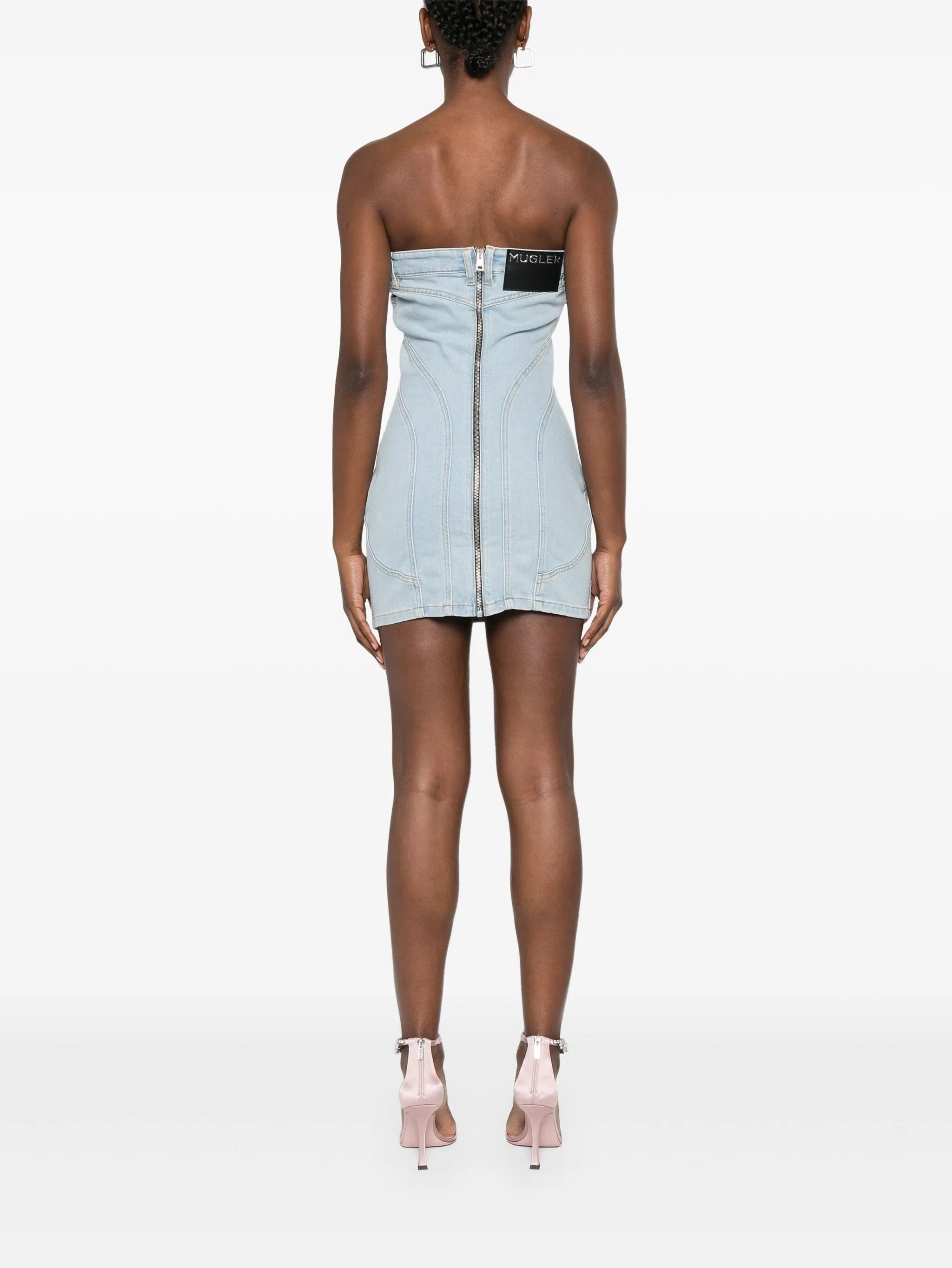strapless denim mini dress