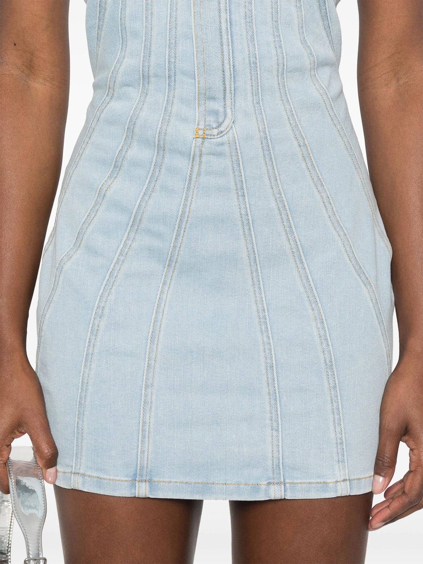 strapless denim mini dress