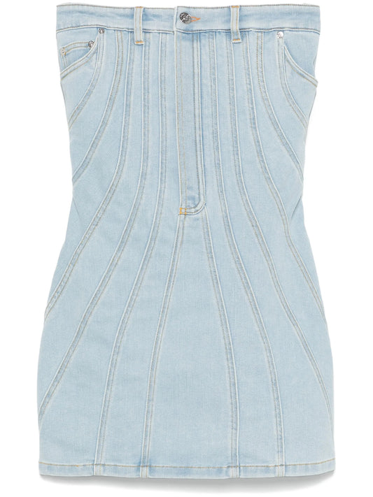 strapless denim mini dress