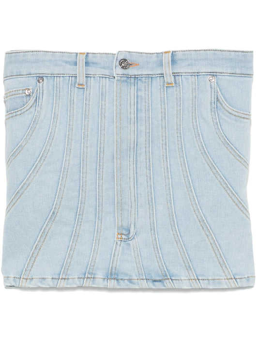 denim stitch-detailed top