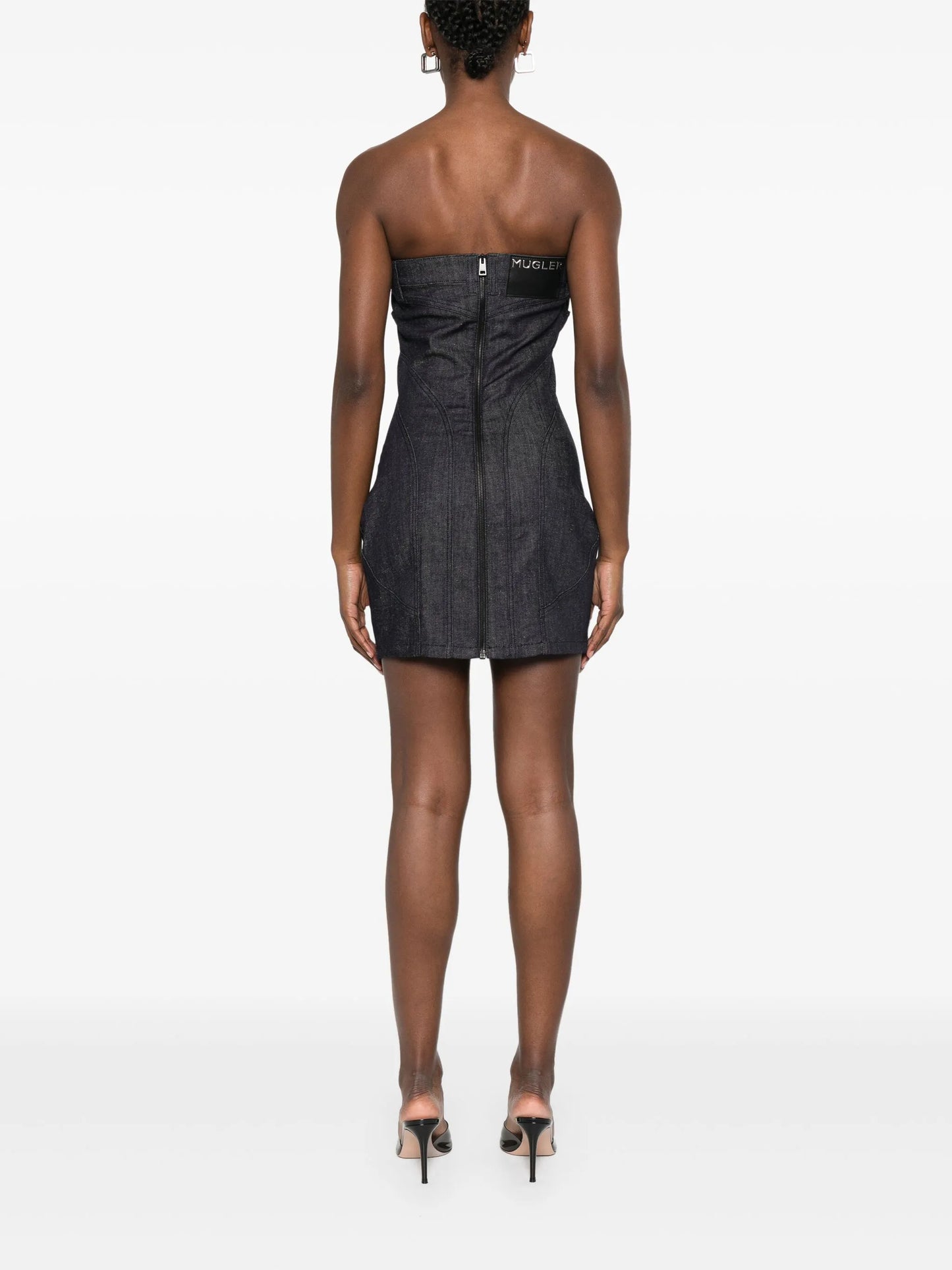 strapless denim mini dress