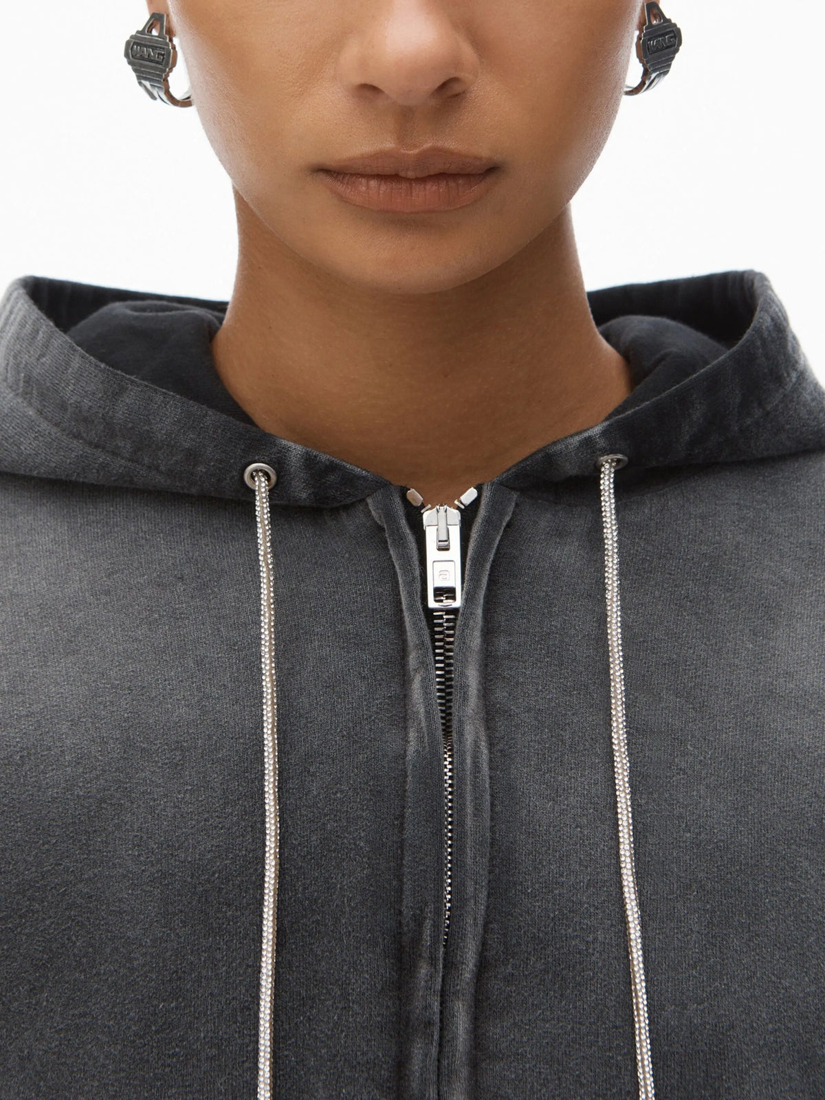 rhinestone washed effect hoodie