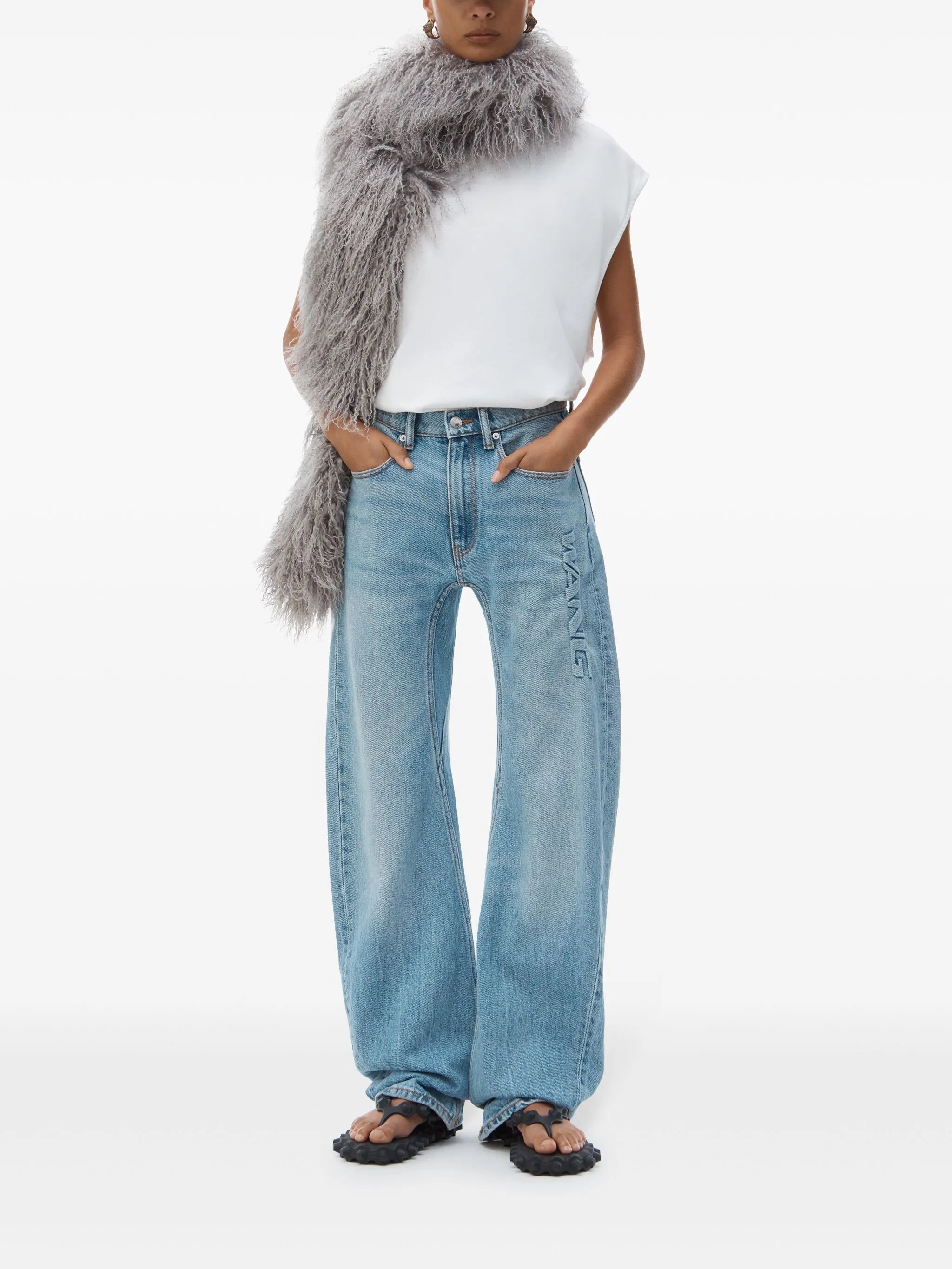 logo-embossed jeans