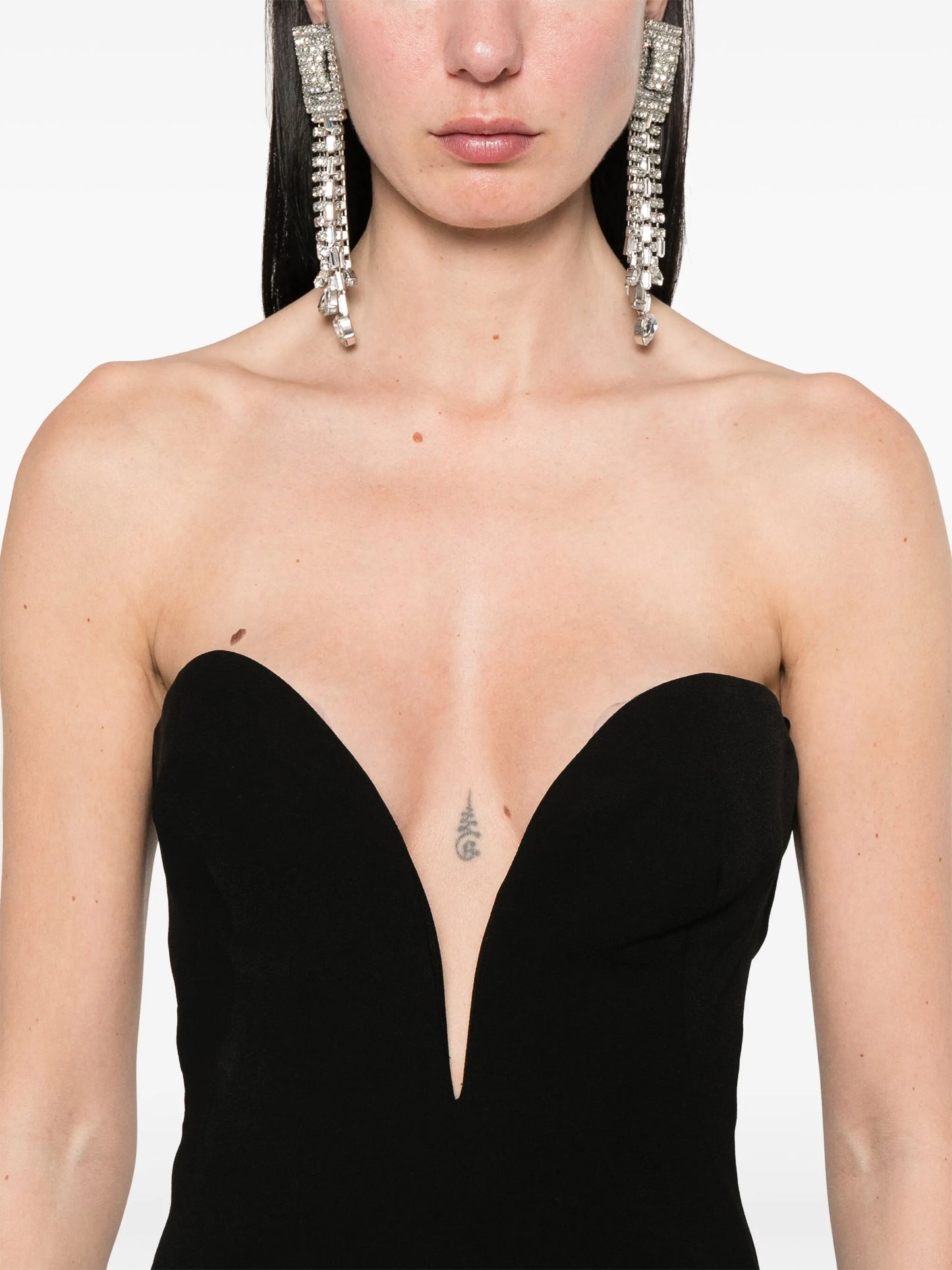 strapless crepe midi dress