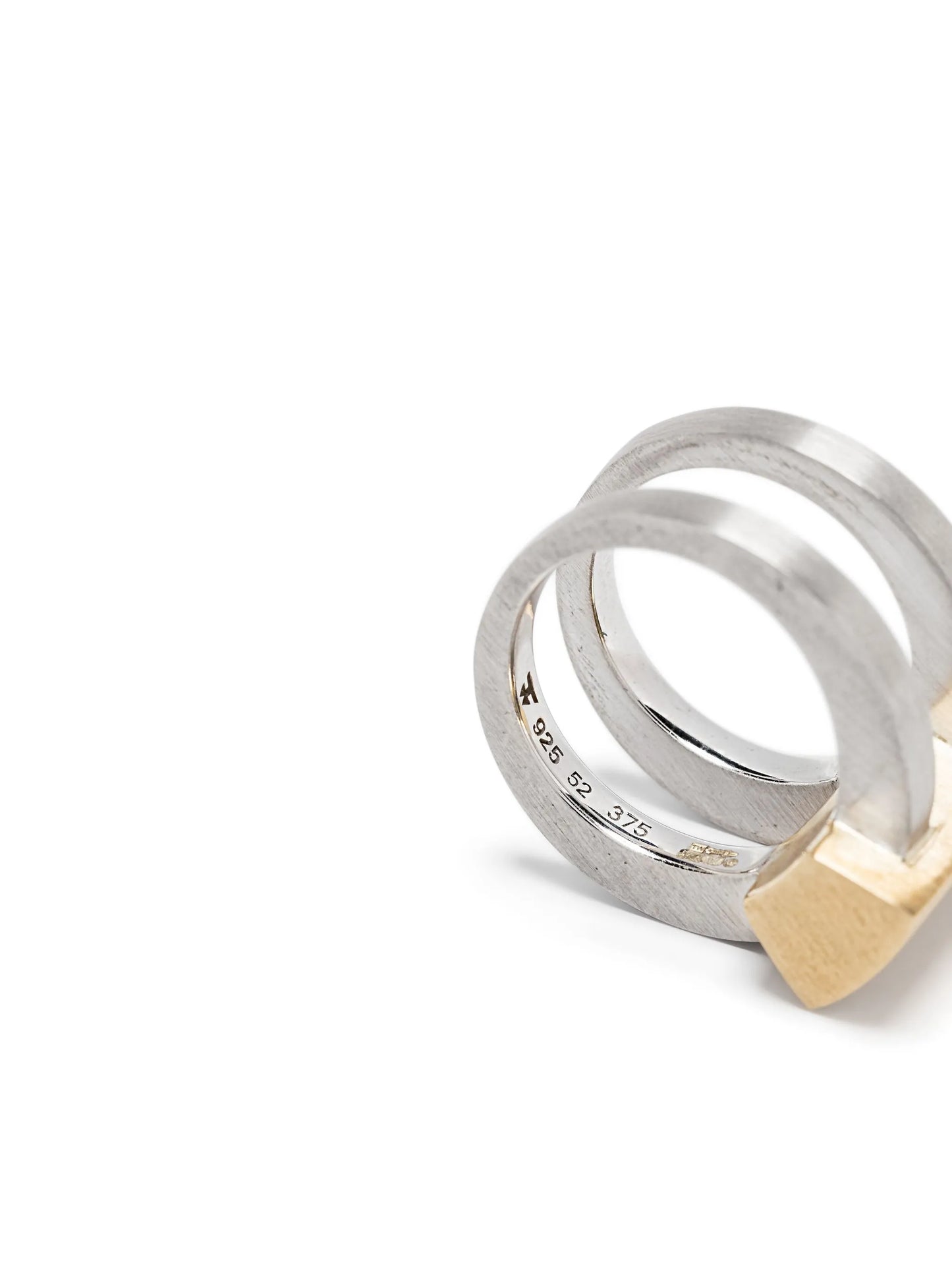 9K yellow gold and recycled silver Vault Shield ring