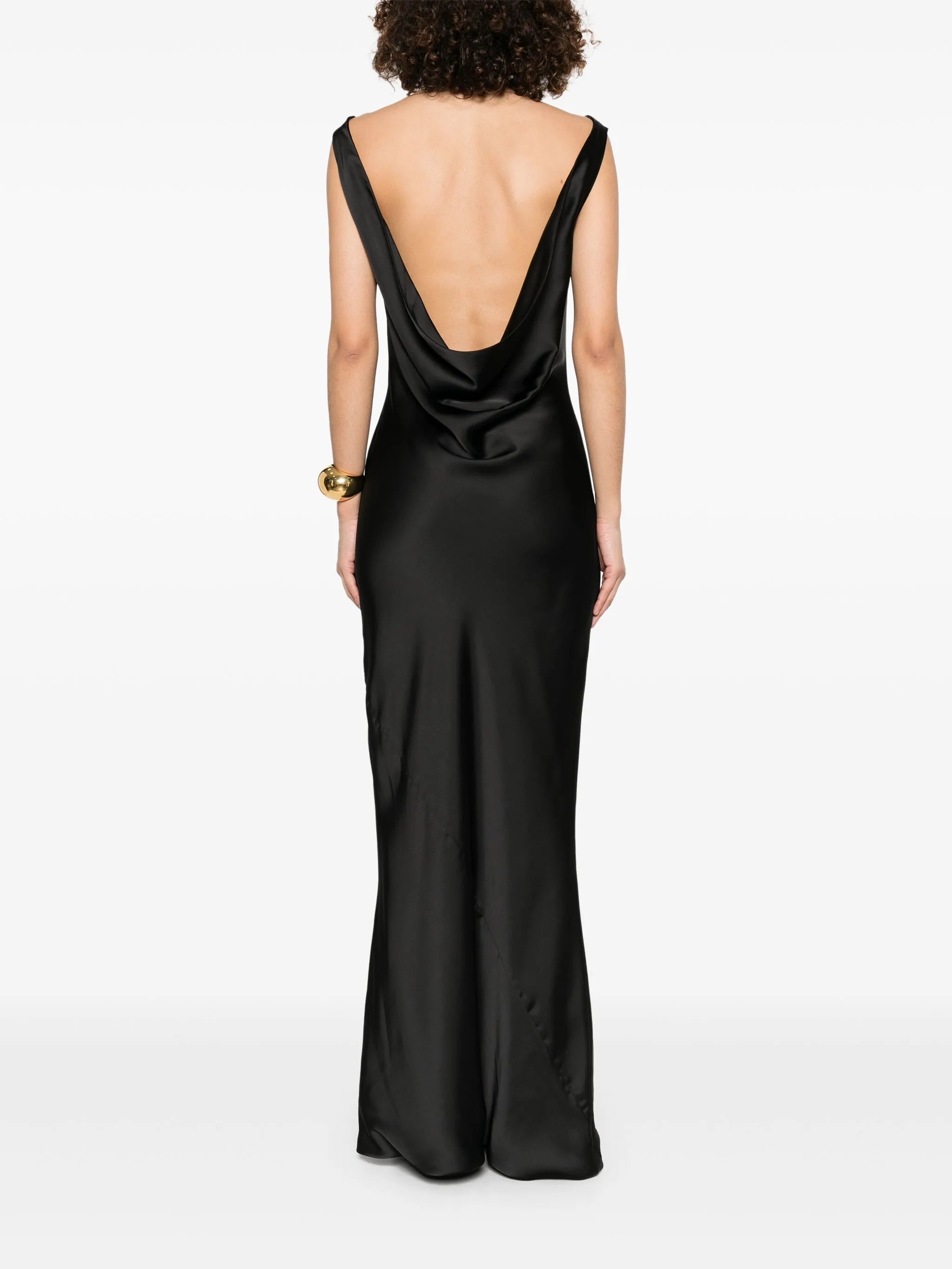 draped sleeveless gown