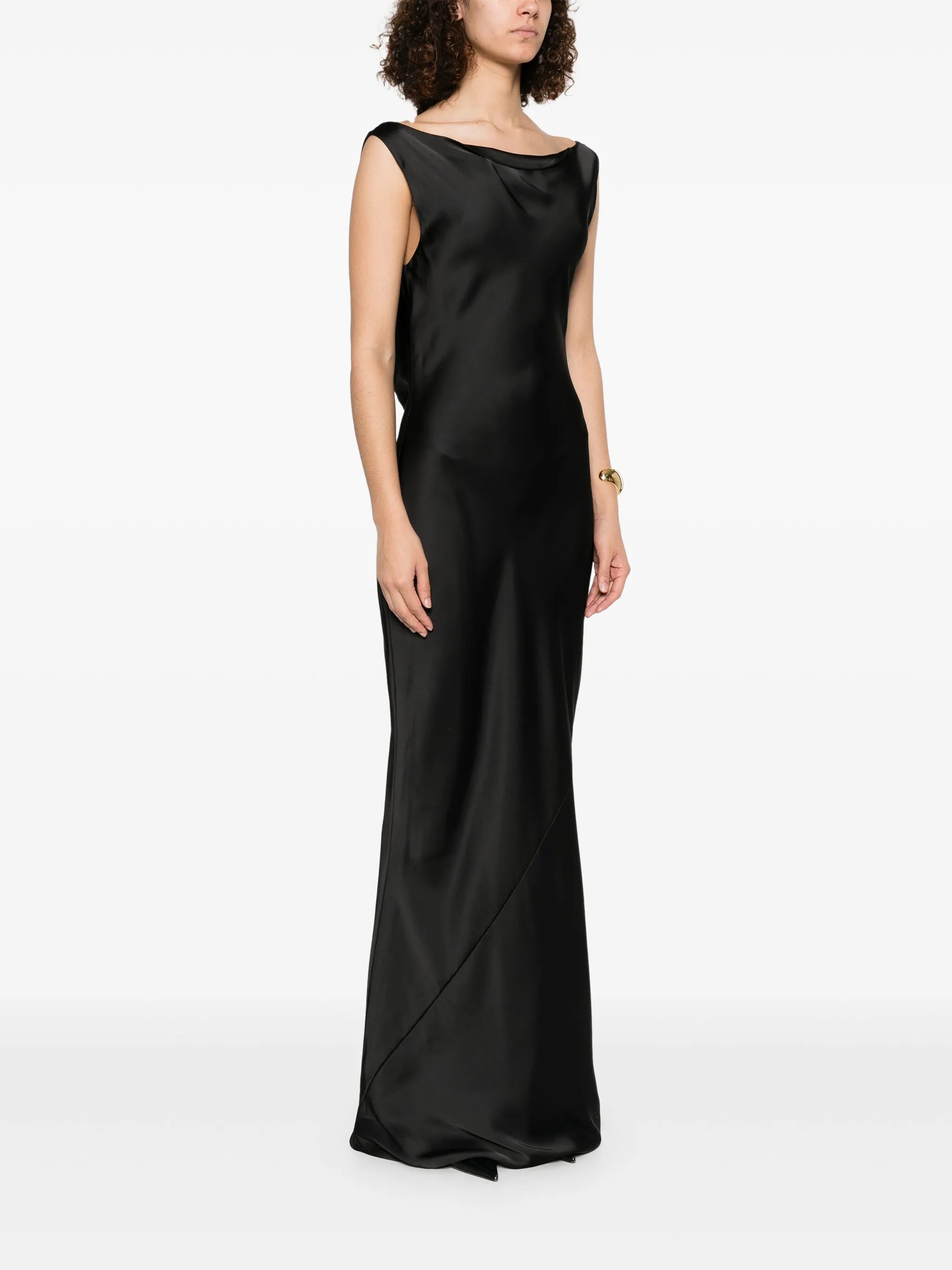 draped sleeveless gown