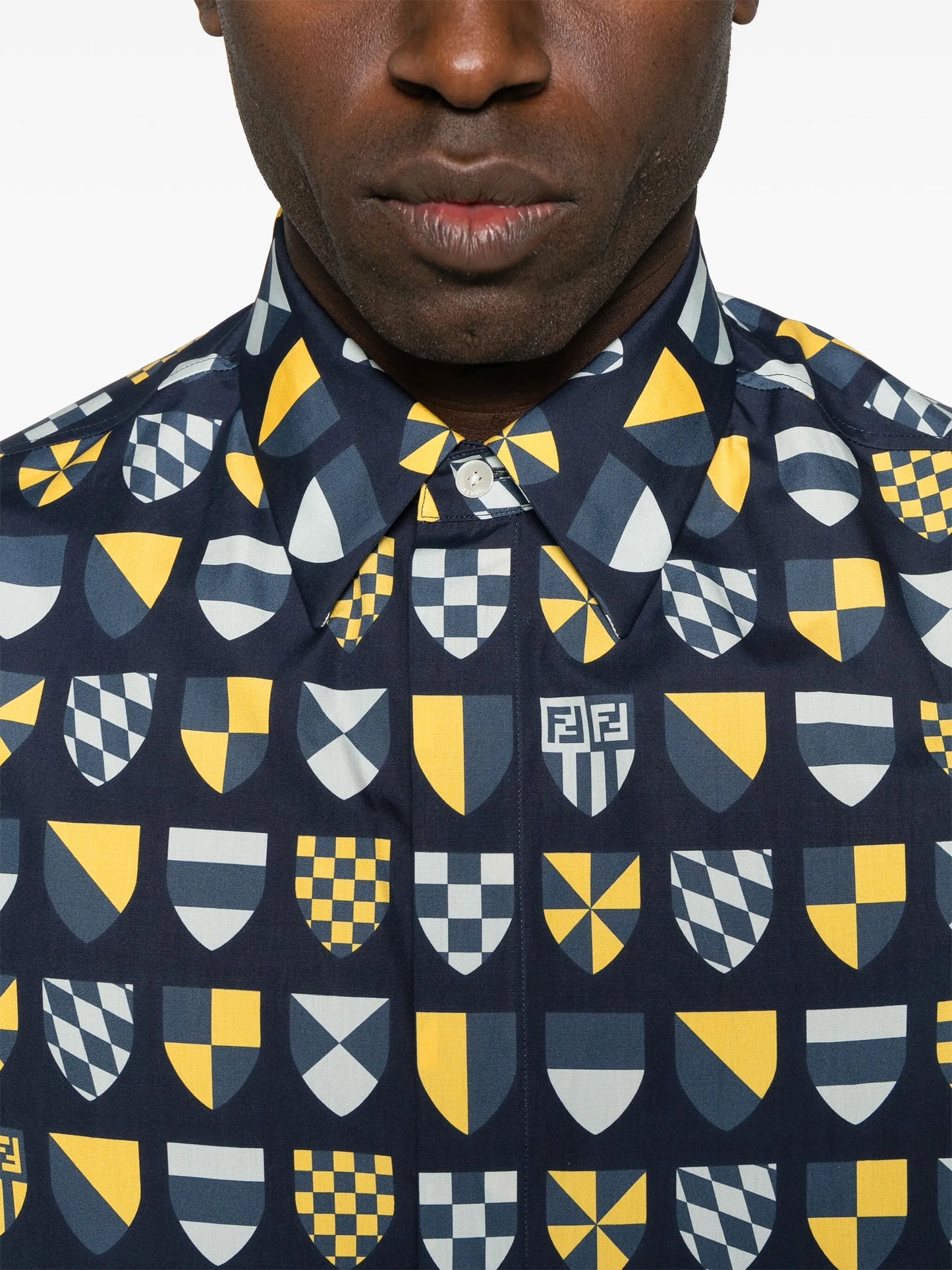 crest-print cotton shirt