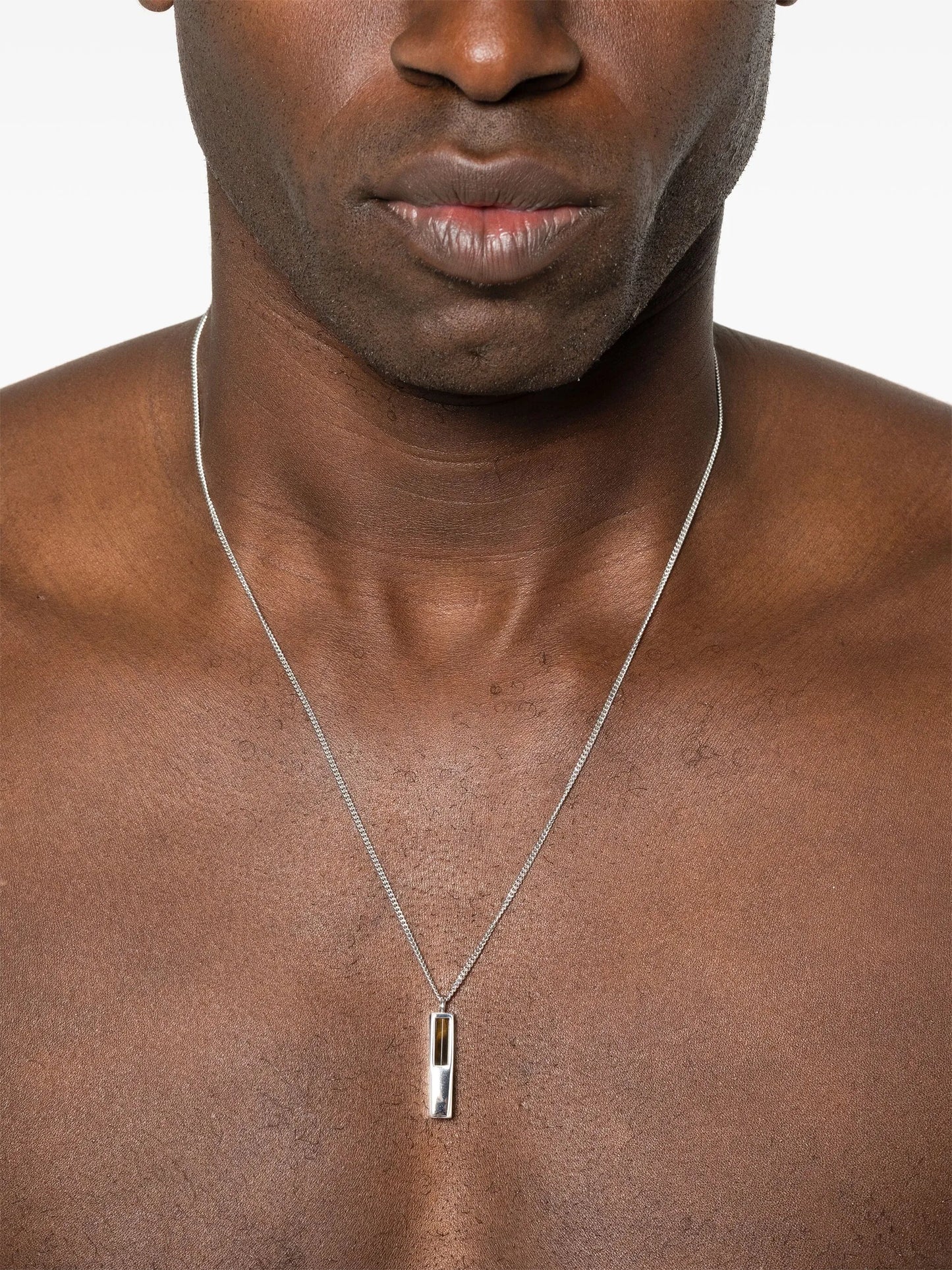 Cube-pendant tiger eye necklace