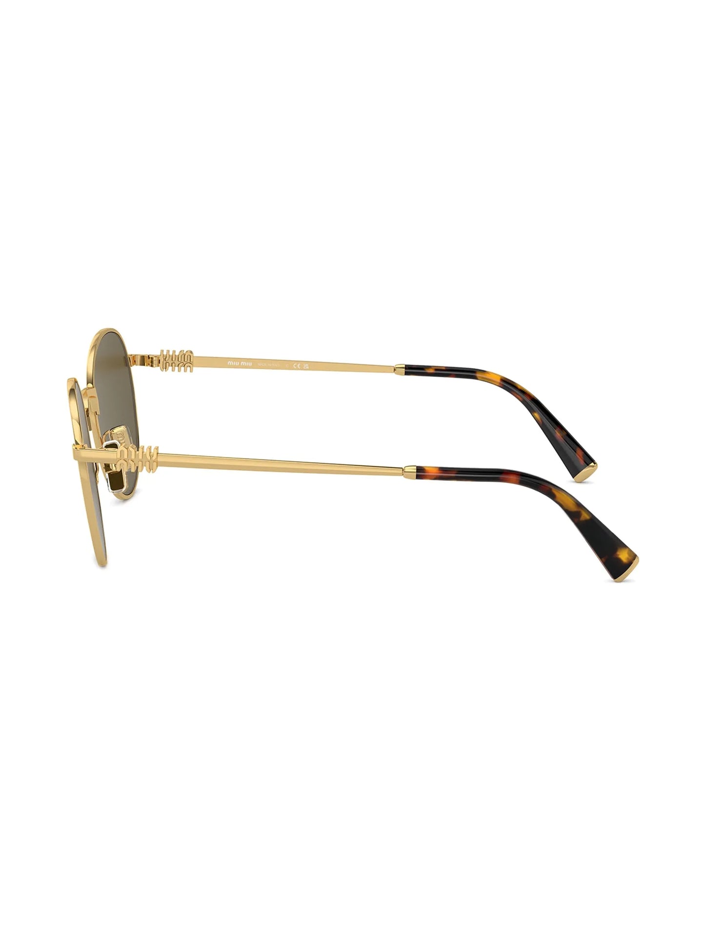 MIU MIU DARK BROWN AND GOLD METAL FRAME ROUND SUNGLASSES