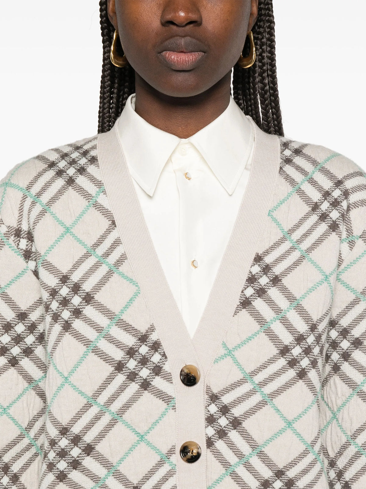 checked cardigan