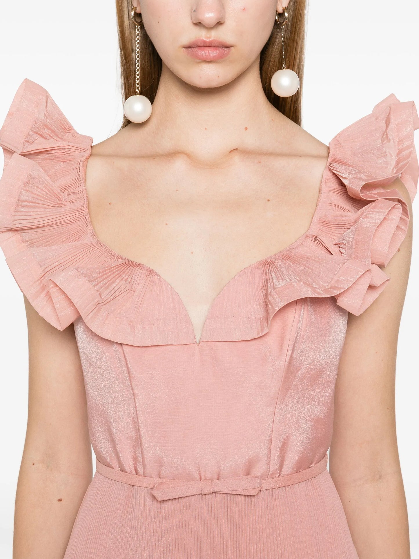 pleated frilled midi dress