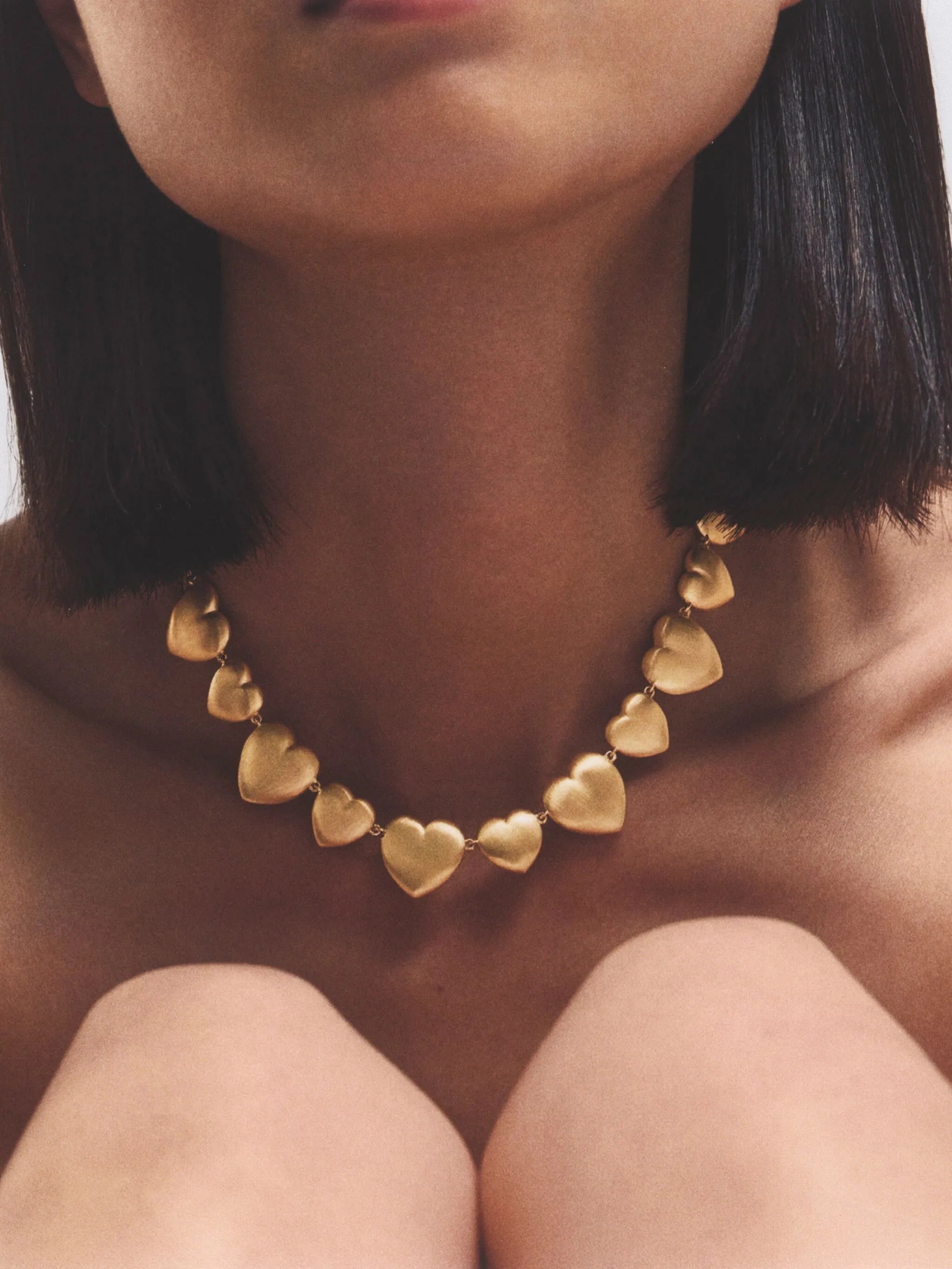 14K yellow gold heart chain necklace