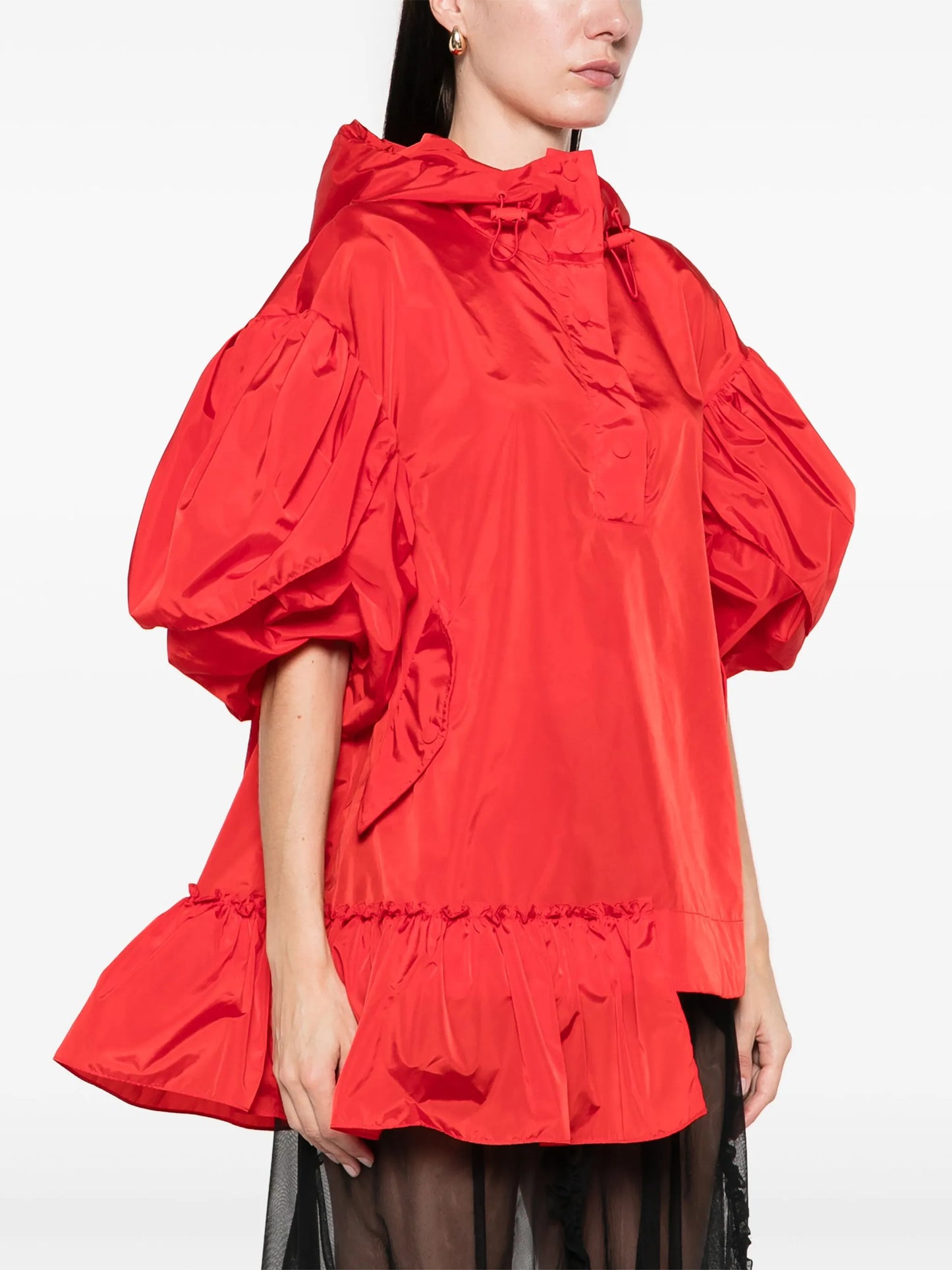 ruffle-detail petal-sleeve hoodie