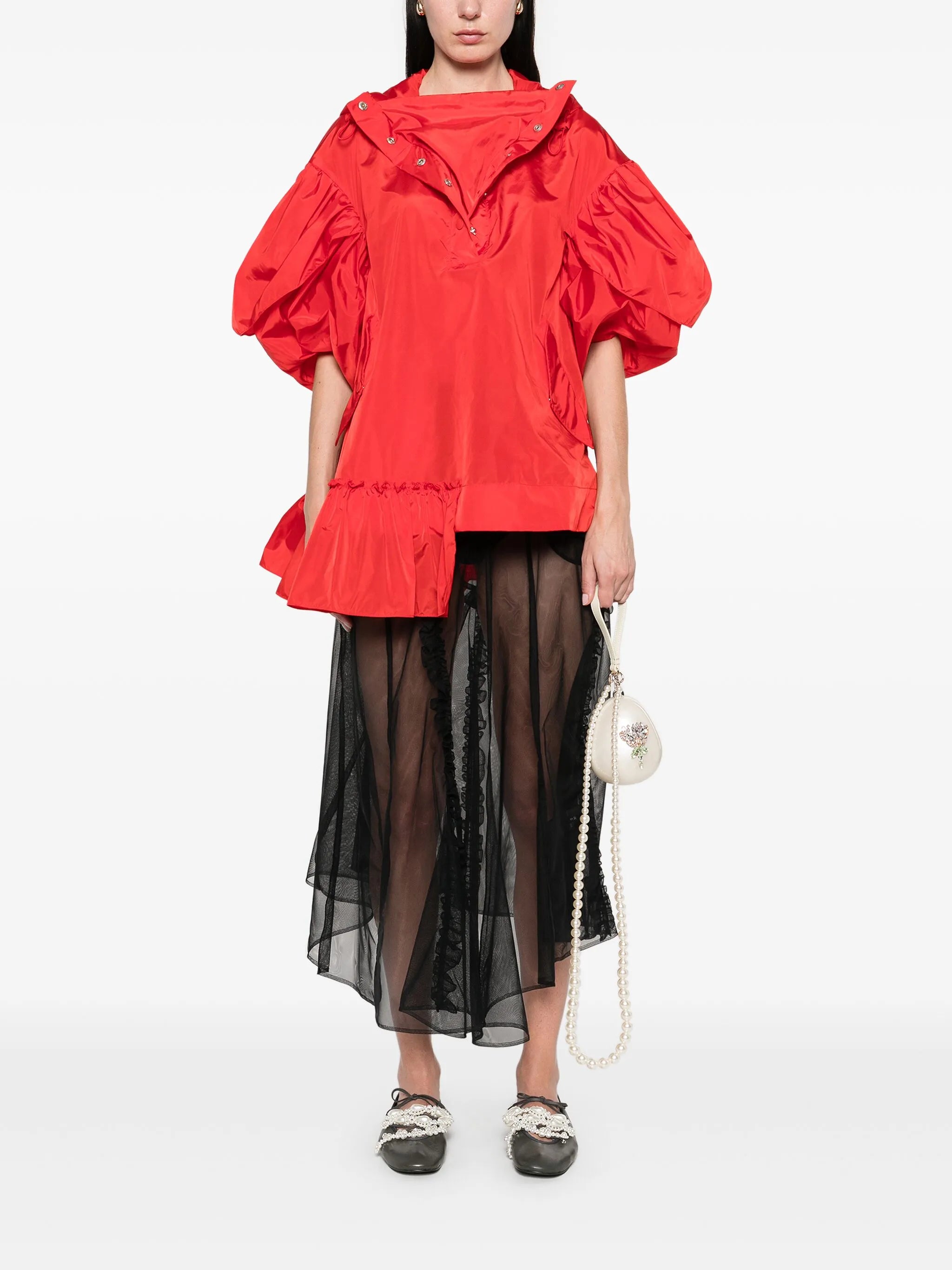 ruffle-detail petal-sleeve hoodie