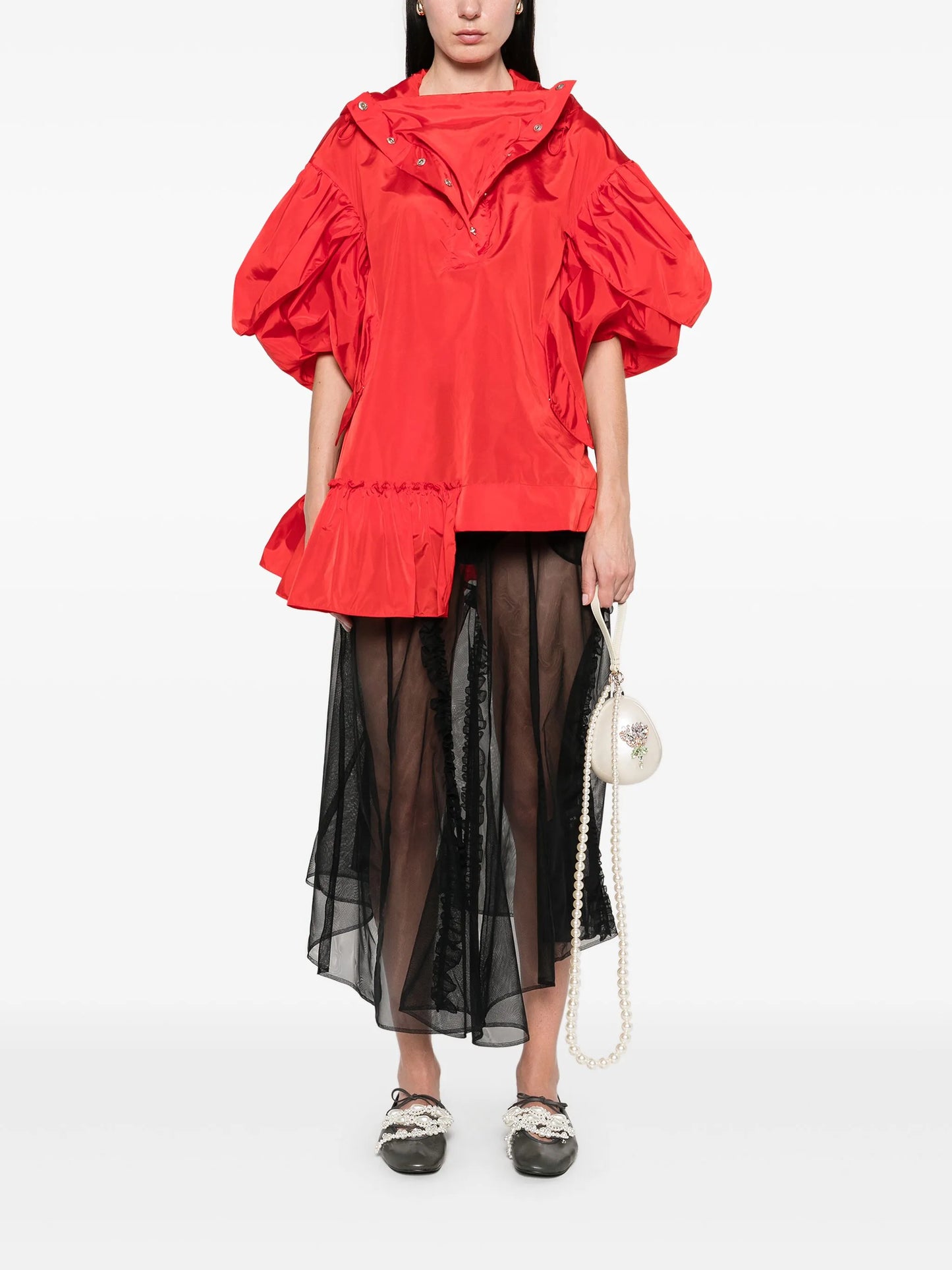 ruffle-detail petal-sleeve hoodie